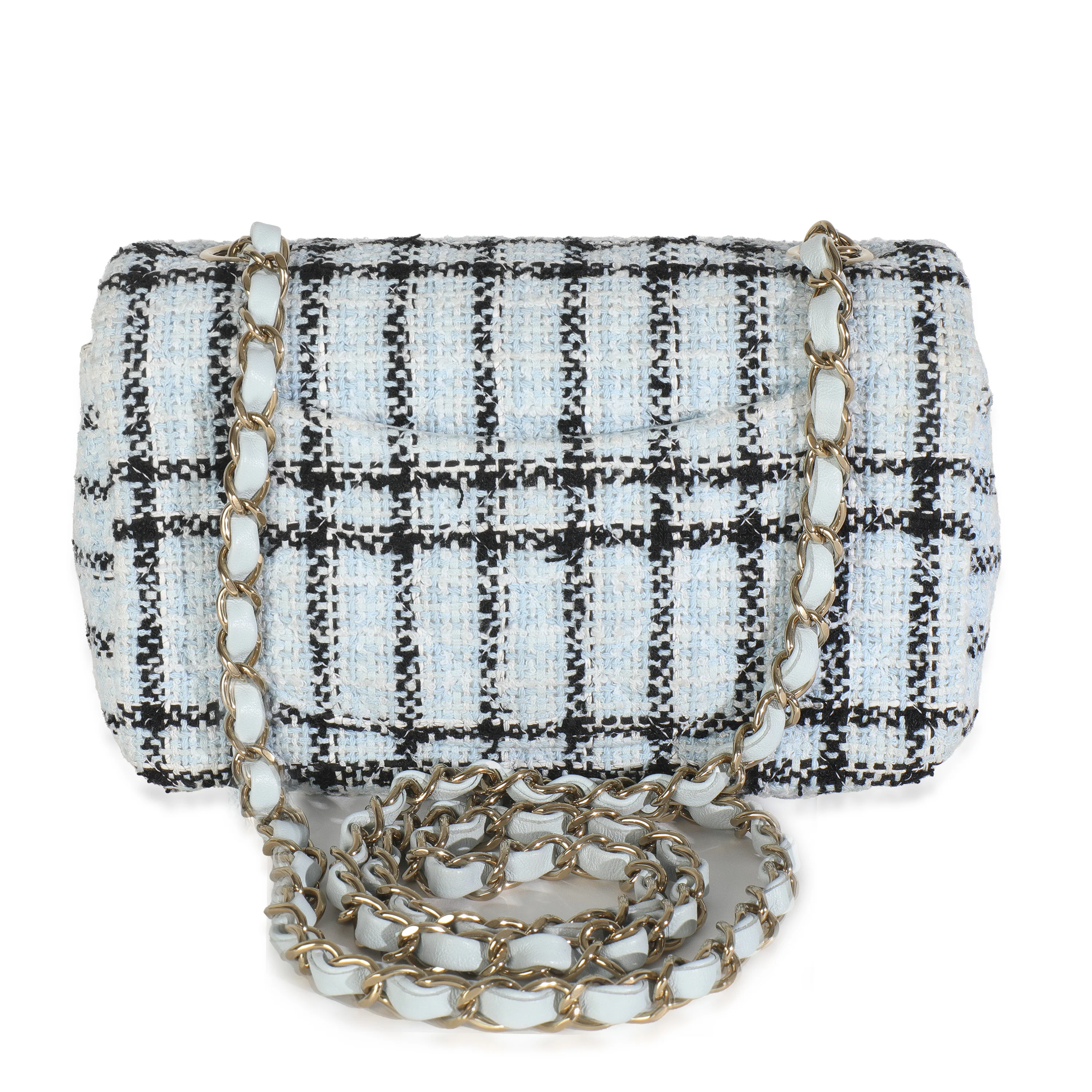 Blue White Tweed Quilted Mini Rectangular Flap Bag - Image 5