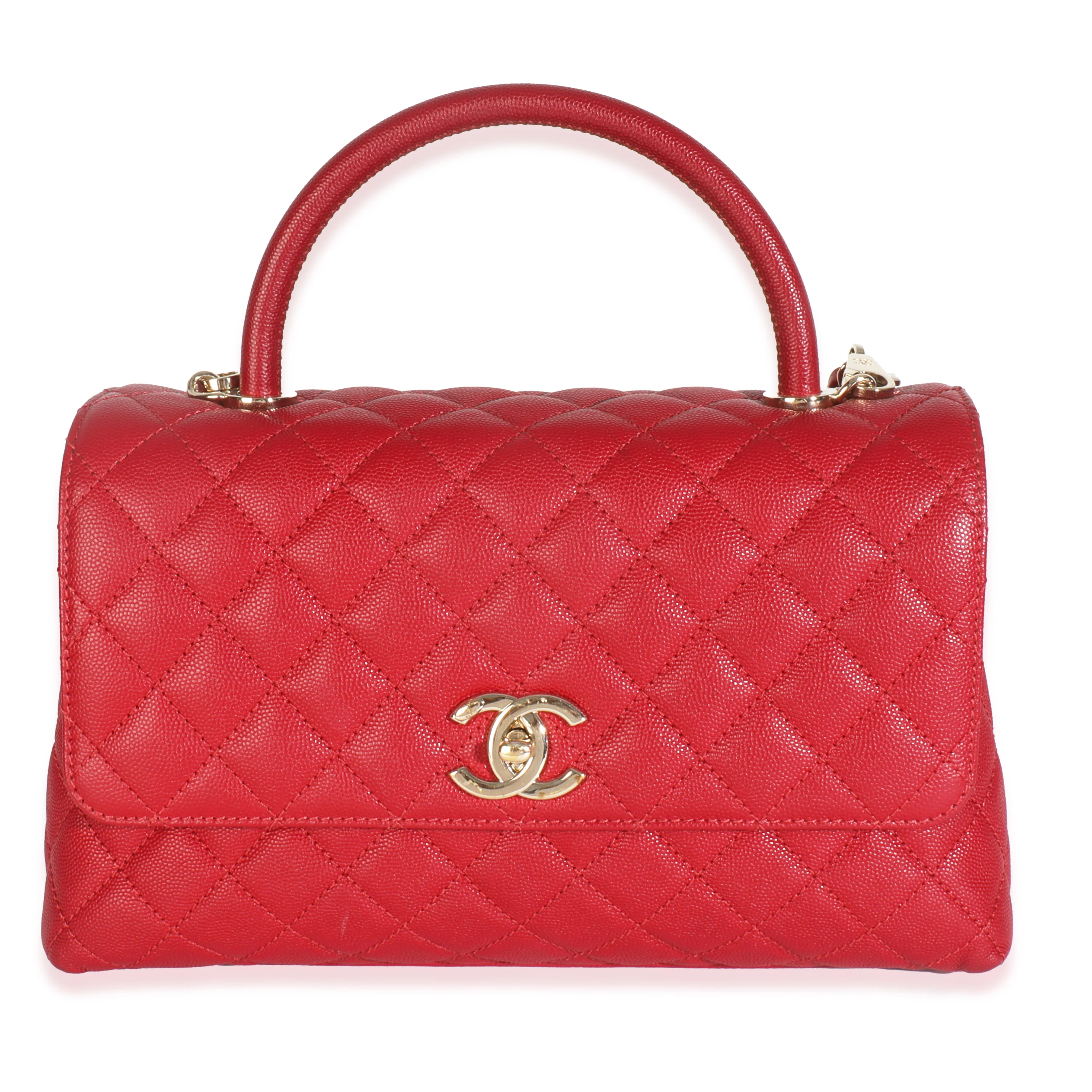 Red Quilted Caviar Medium Coco Handle Flap Bag