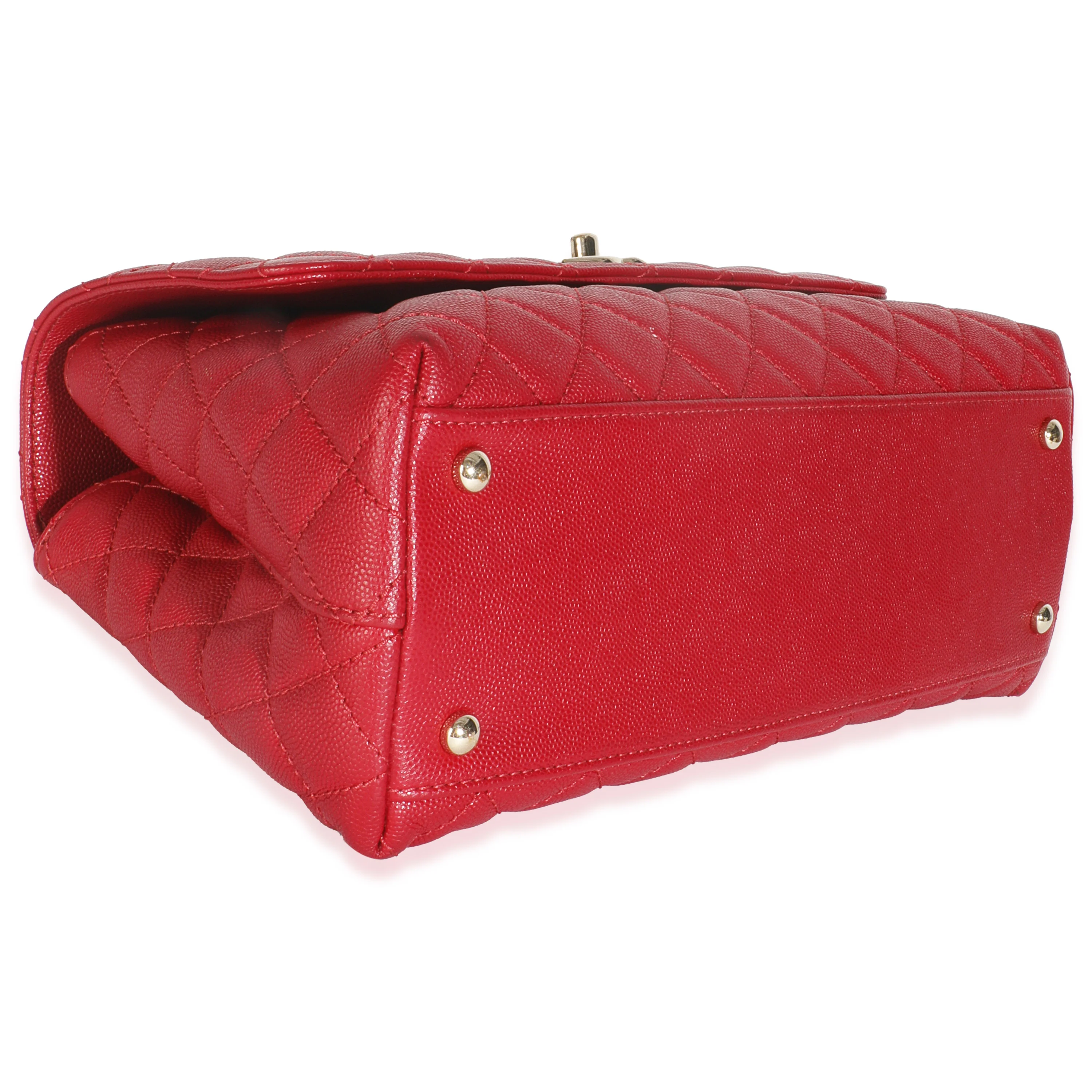 Red Quilted Caviar Medium Coco Handle Flap Bag - Image 6