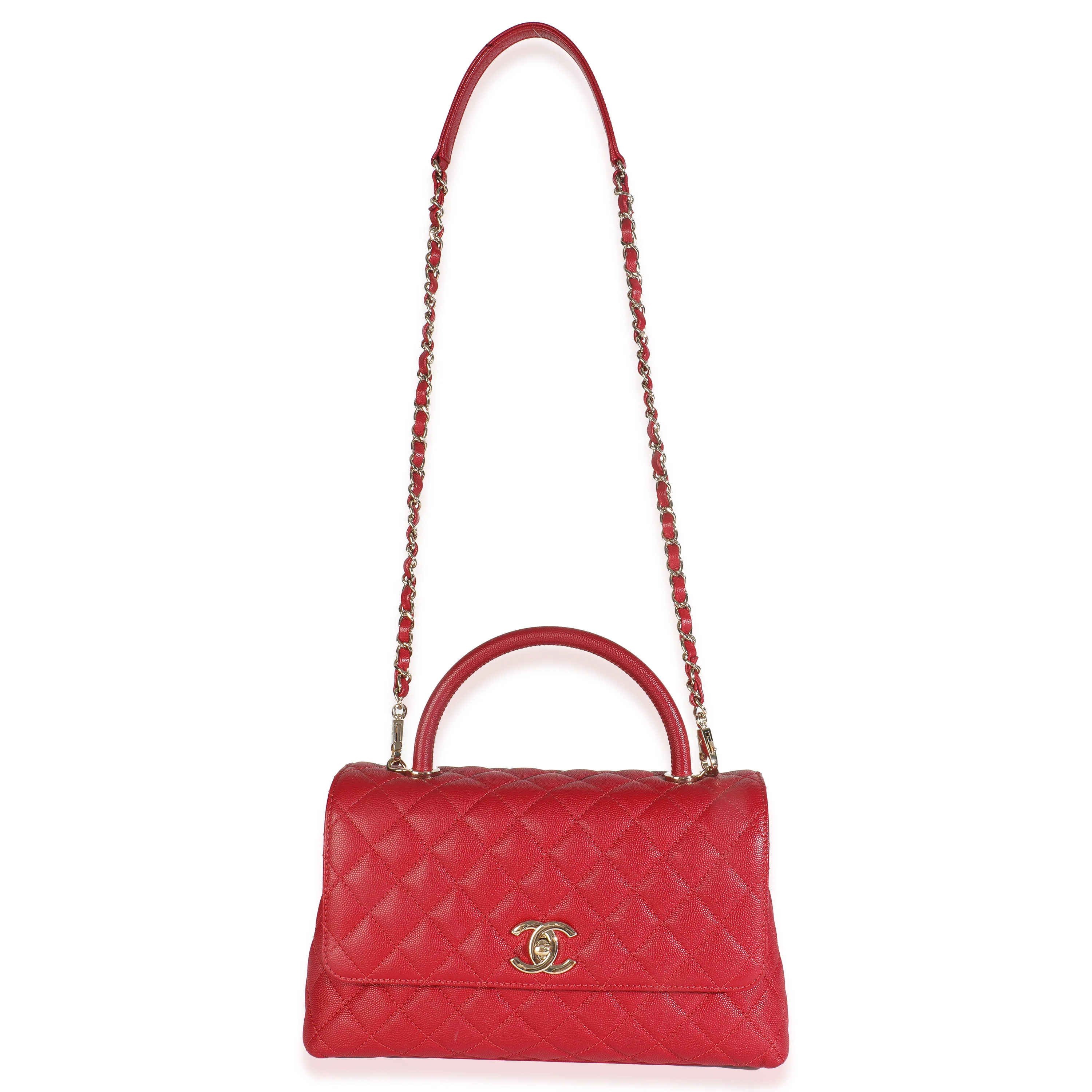 Red Quilted Caviar Medium Coco Handle Flap Bag - Image 8
