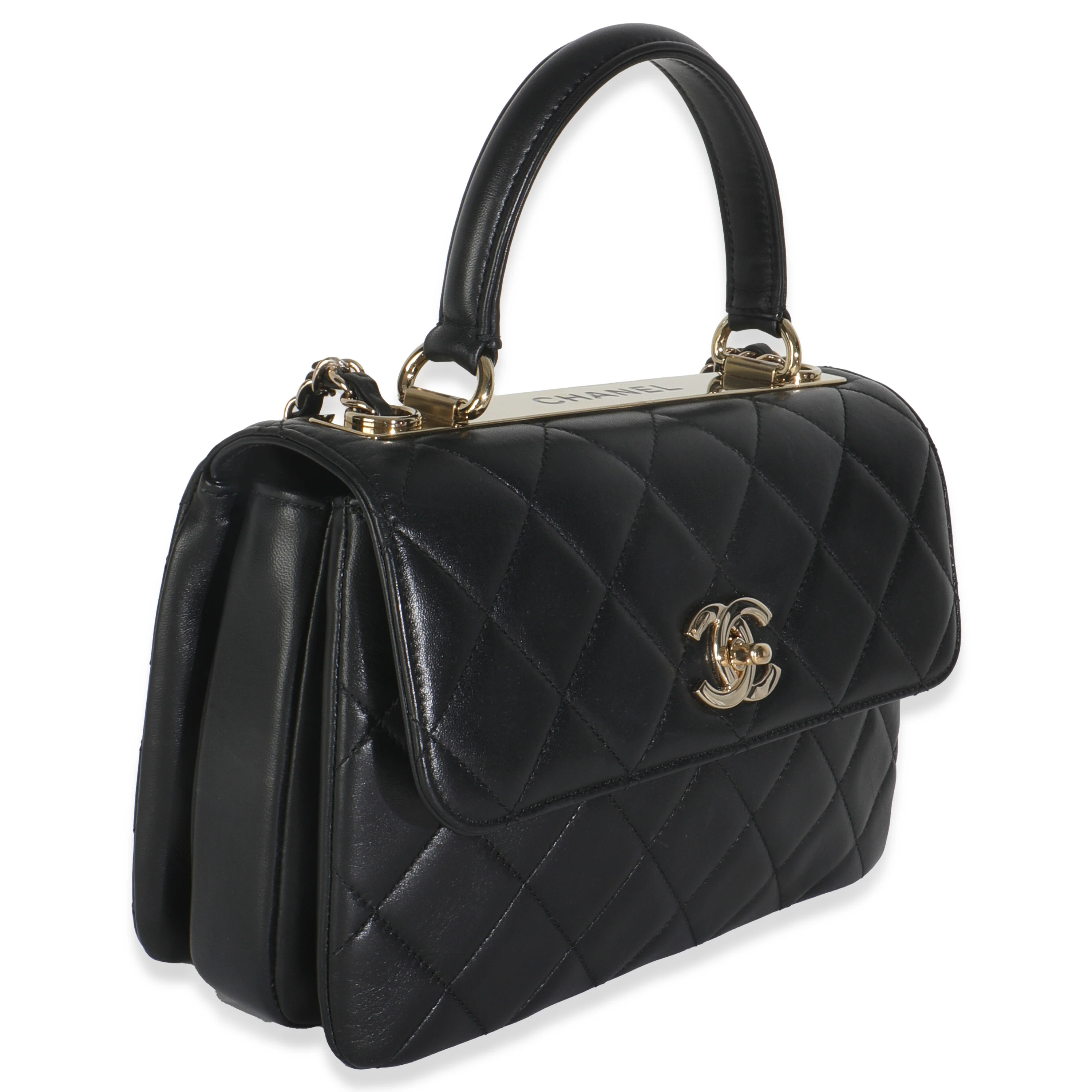 Black Quilted Lambskin Small Trendy CC Flap Dual Handle Bag - Image 3