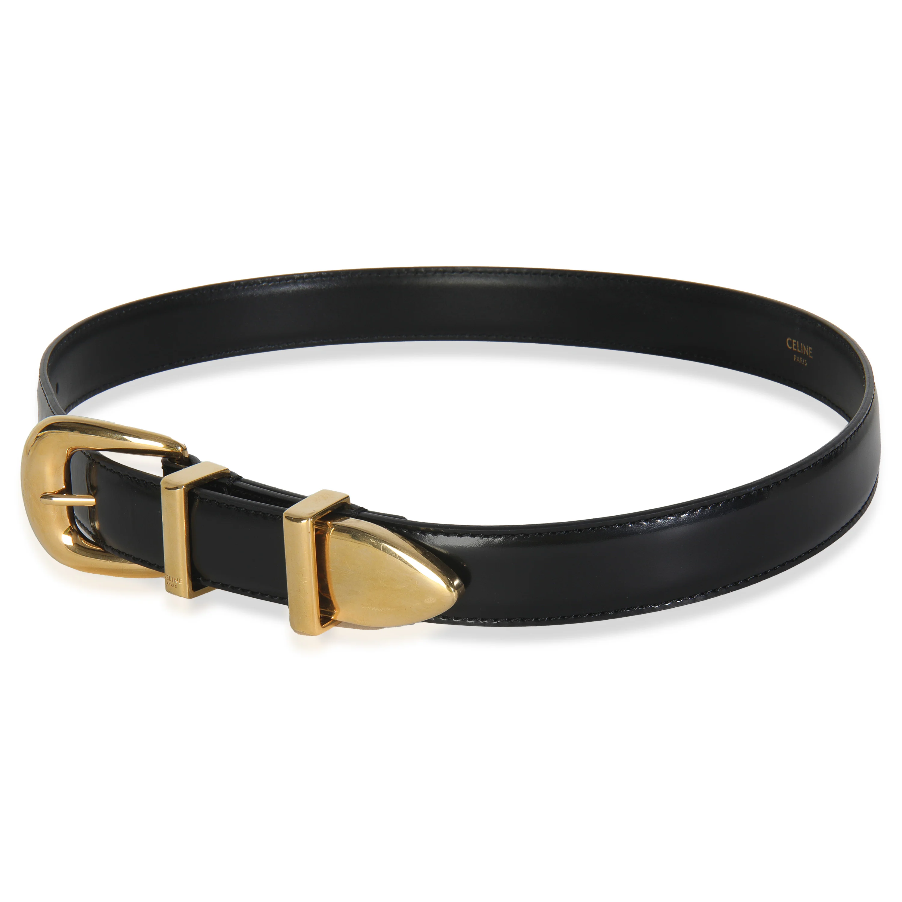 Black Taurillon Gold Buckle Medium Western Belt 70 - Image 2