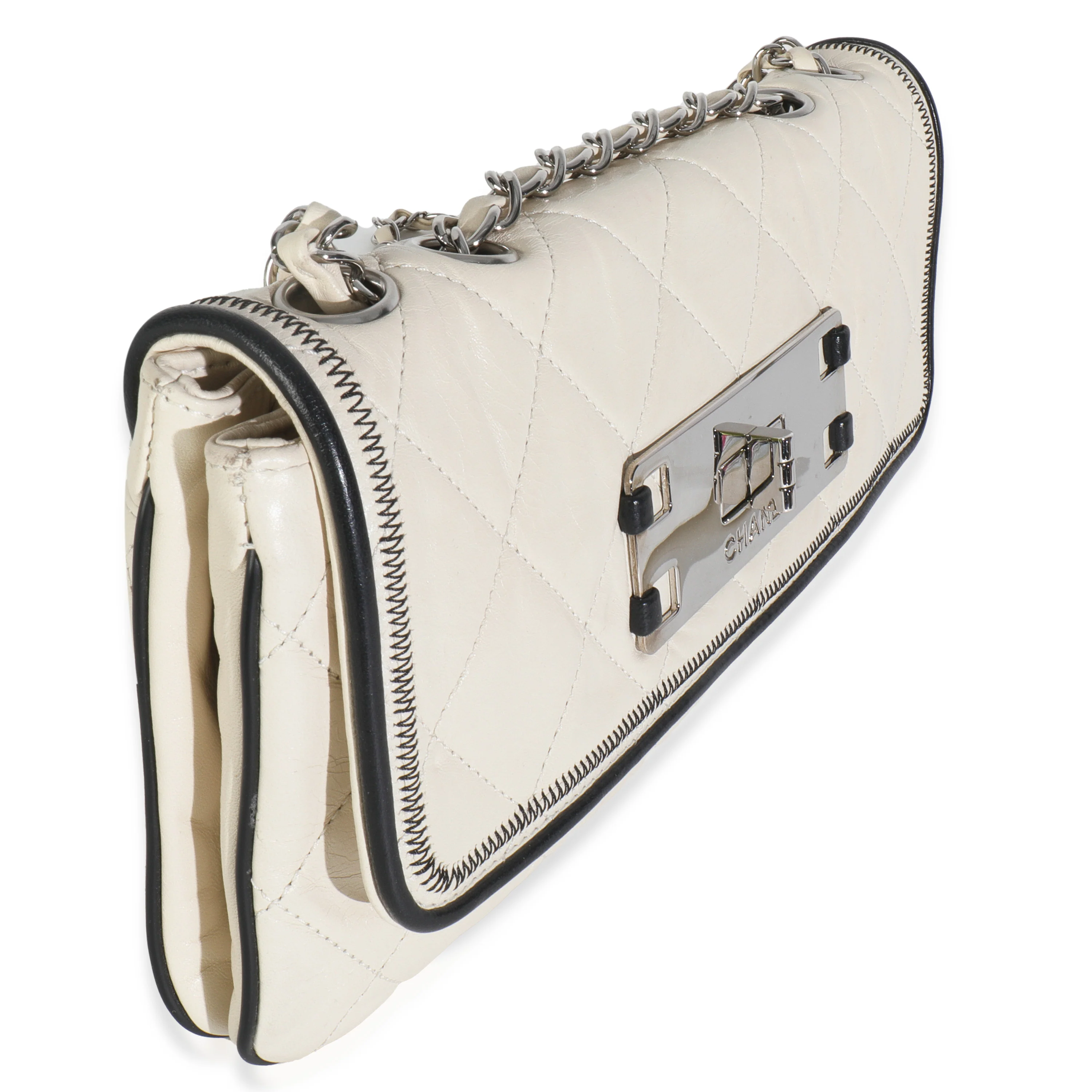 White Quilted Lambskin East/West Reissue Flap Bag - Image 3