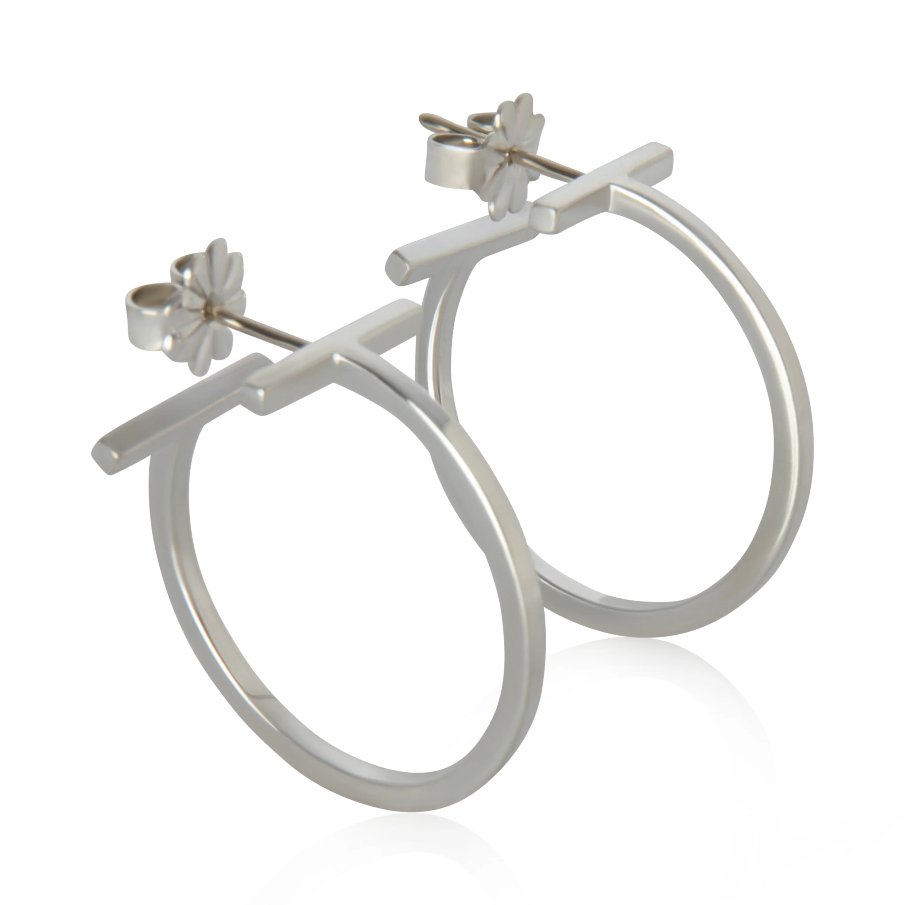 Sterling Silver Tiffany T Hoop Earrings - Image 2