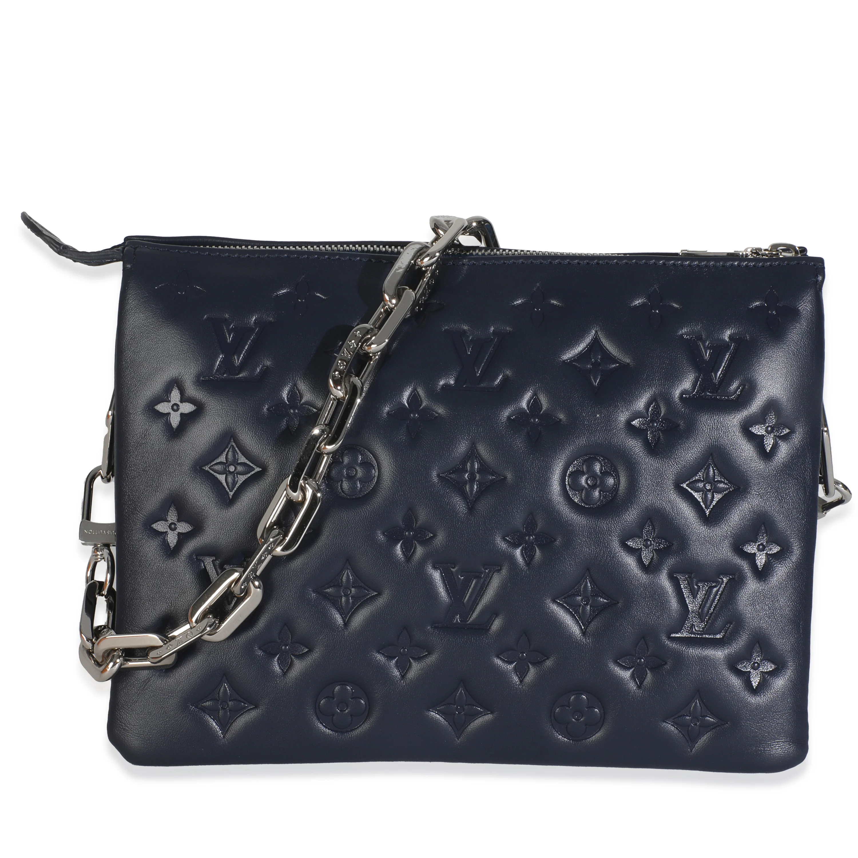 Navy Monogram Embossed Lambskin Coussin PM