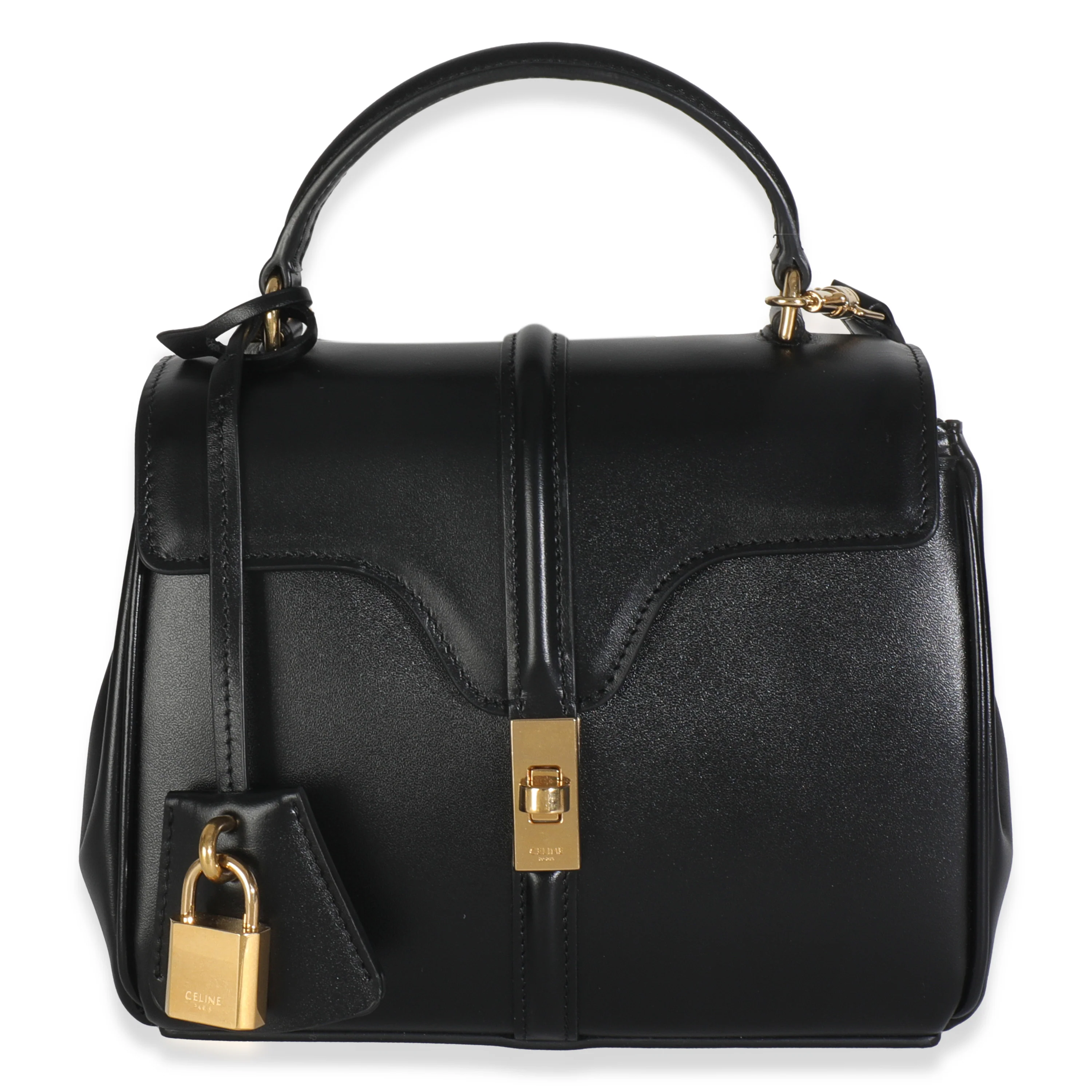 Black Satinated Calfskin Mini 16 Top Handle Bag