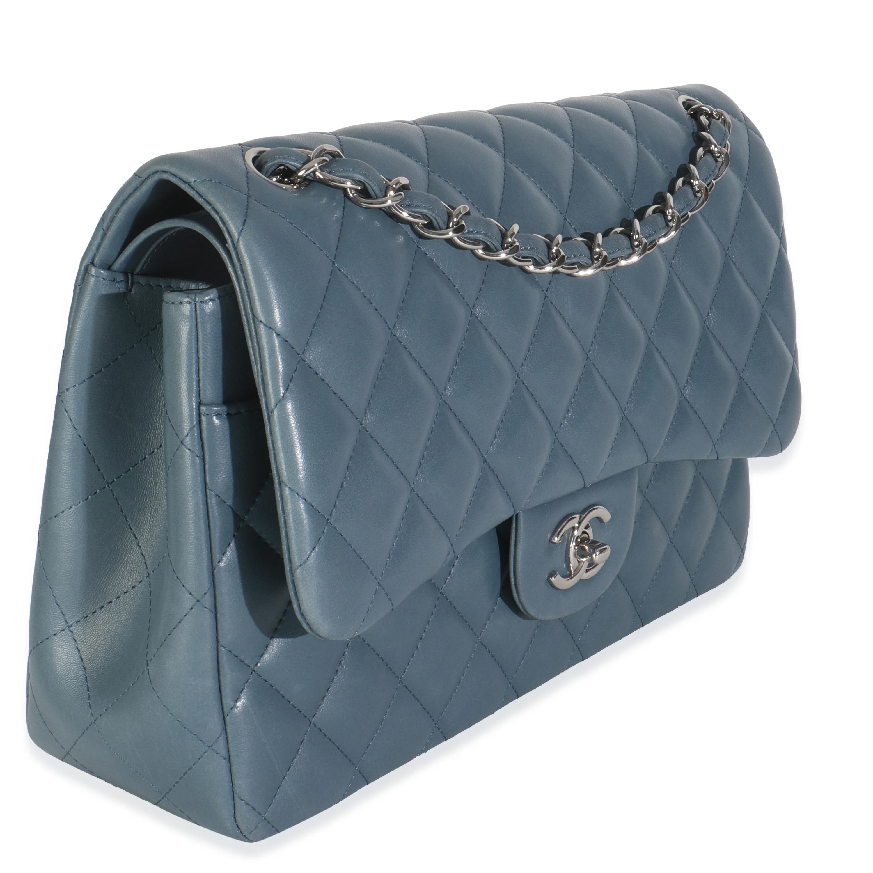 Blue Quilted Lambskin Jumbo Double Flap Bag - Image 3