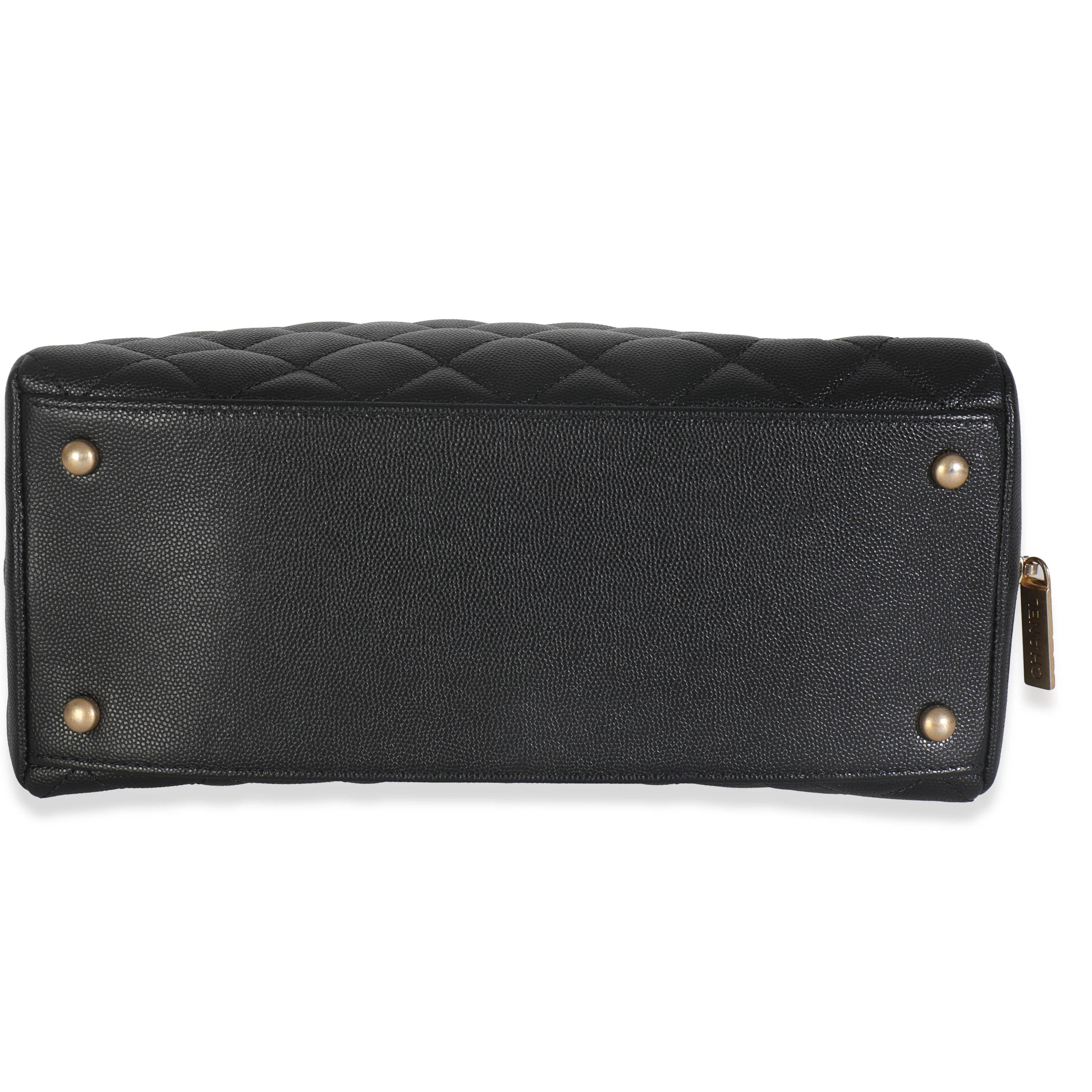 Black Quilted Caviar Coco Top Handle Bowling Bag - Image 5