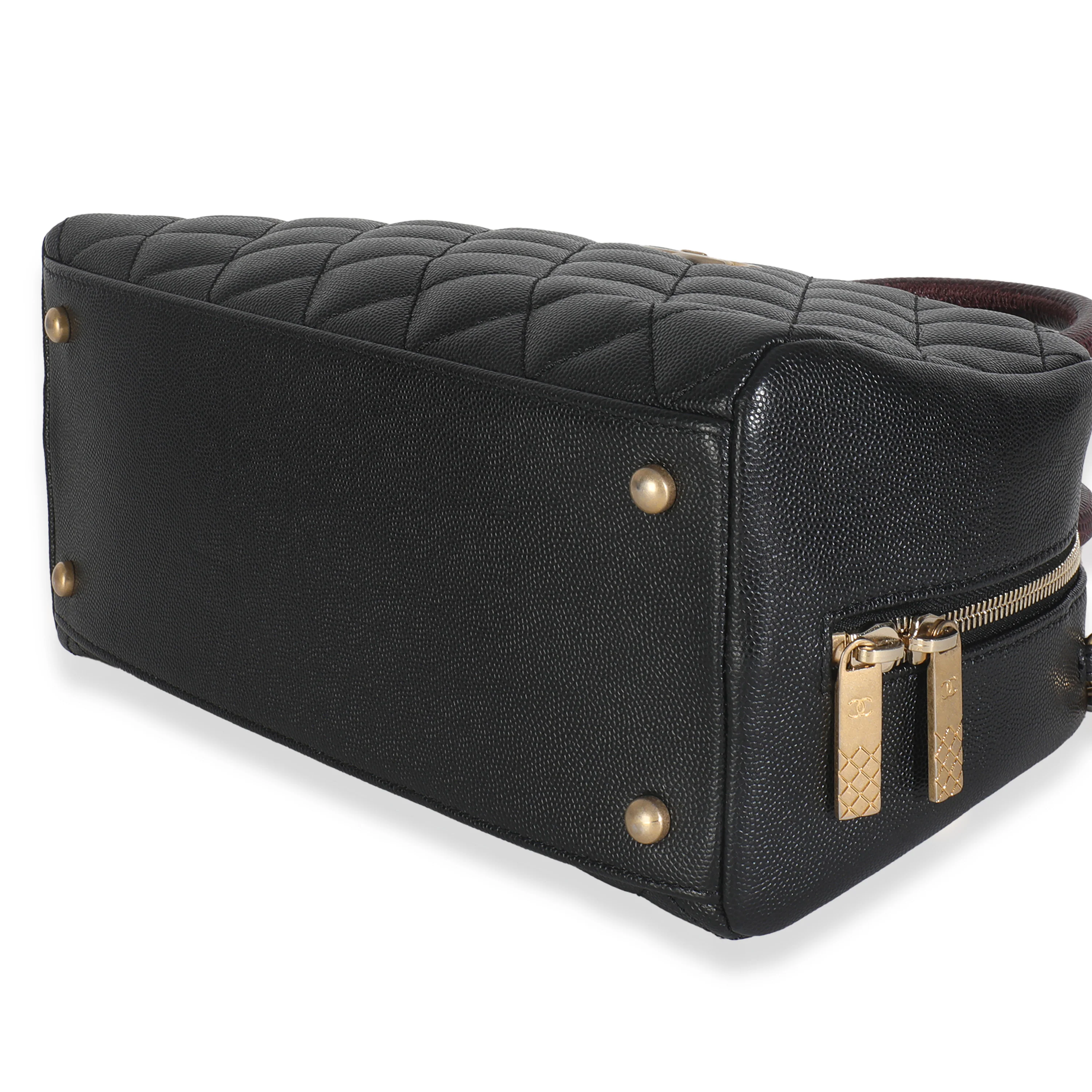 Black Quilted Caviar Coco Top Handle Bowling Bag - Image 6