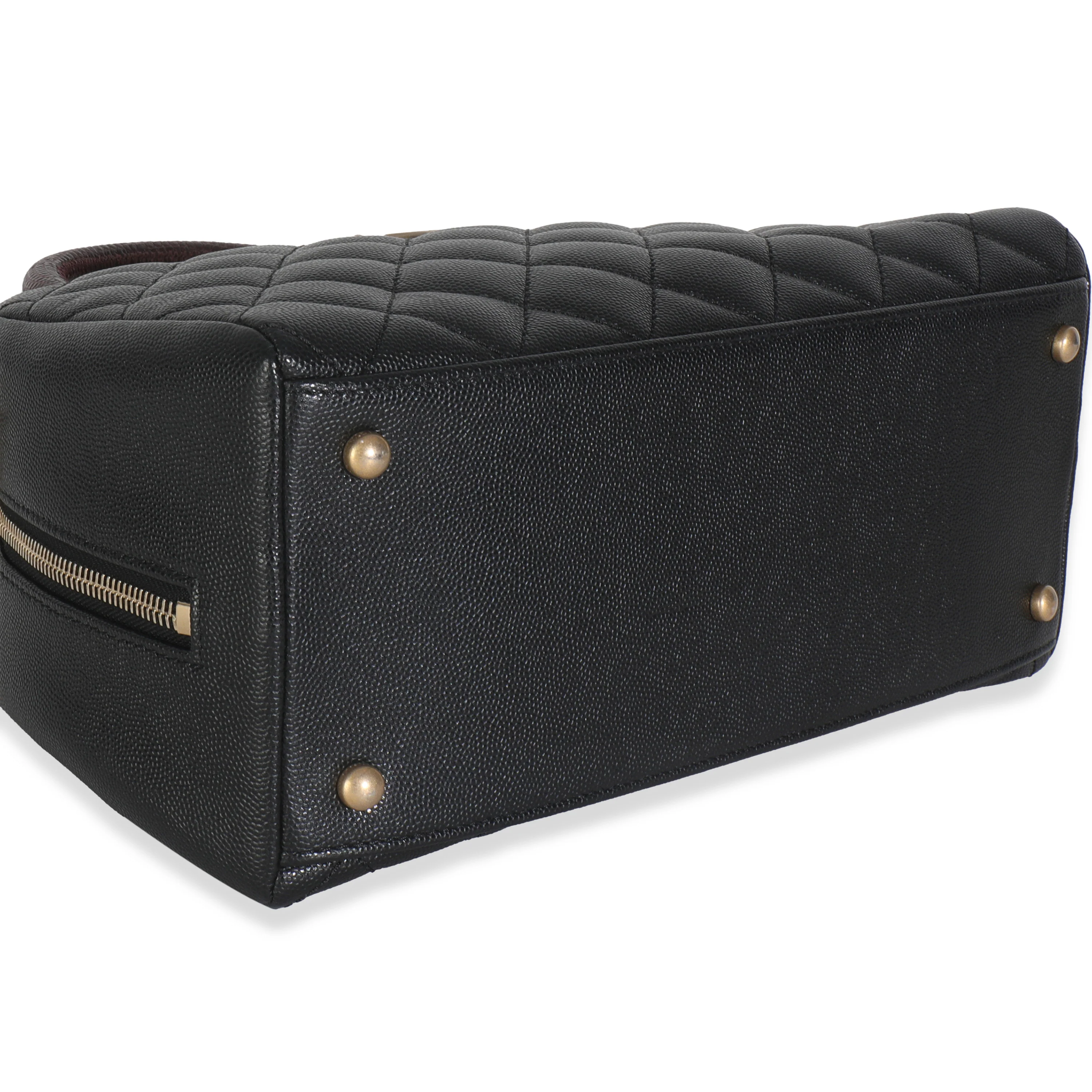 Black Quilted Caviar Coco Top Handle Bowling Bag - Image 7
