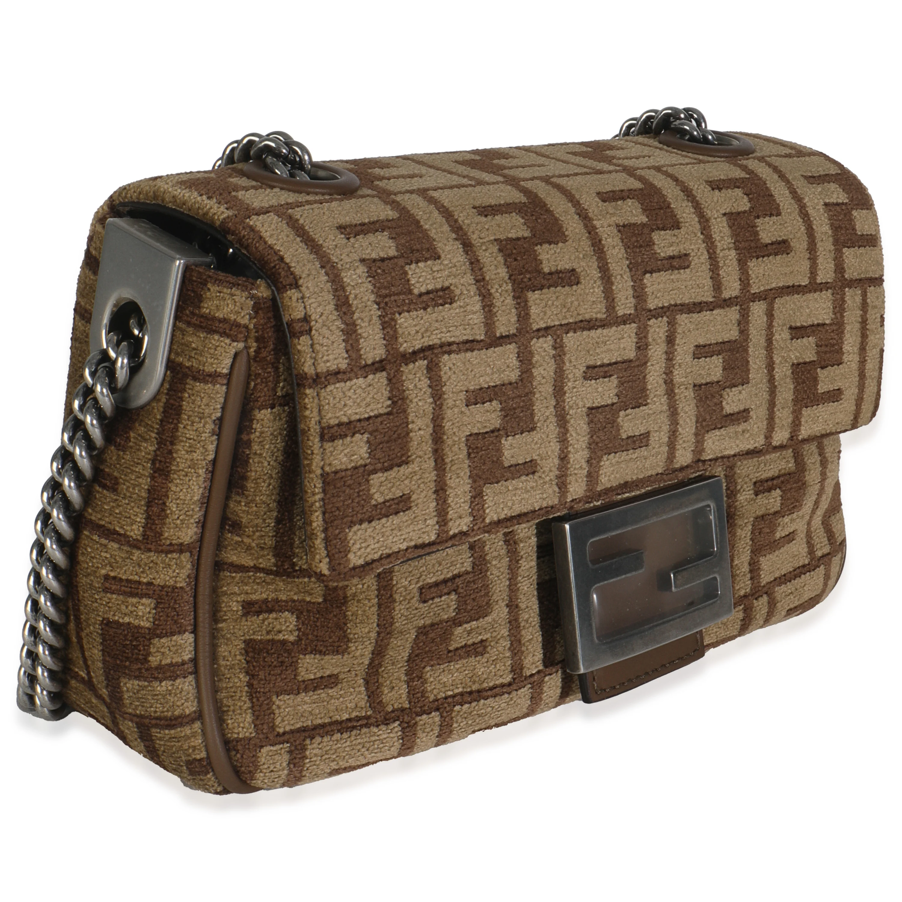 Brown Chenille Vitello Seta FF Midi Chain Baguette - Image 3