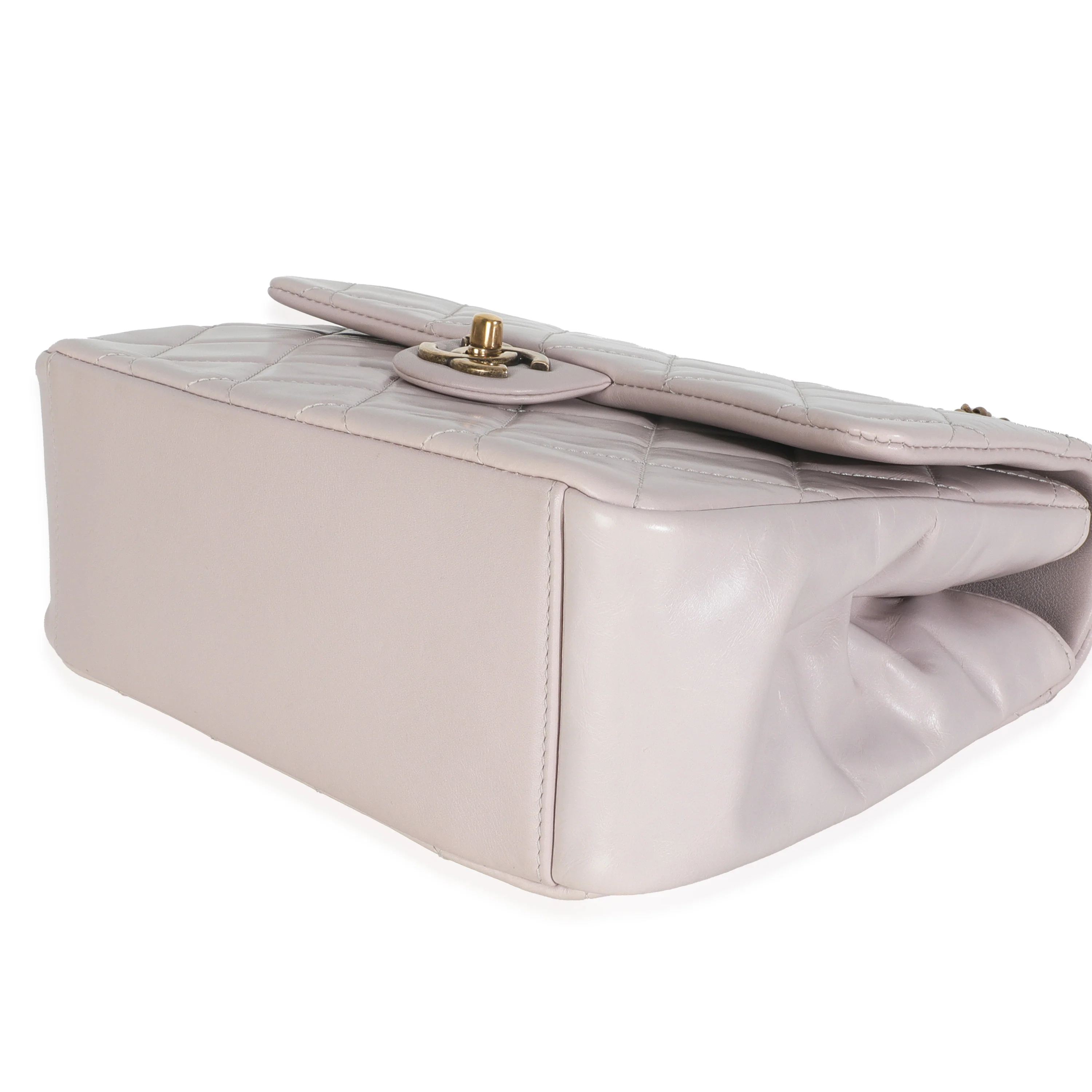 Light Pink Quilted Glazed Calfskin Medium Gold Bar Top Handle Flap Bag - Image 6