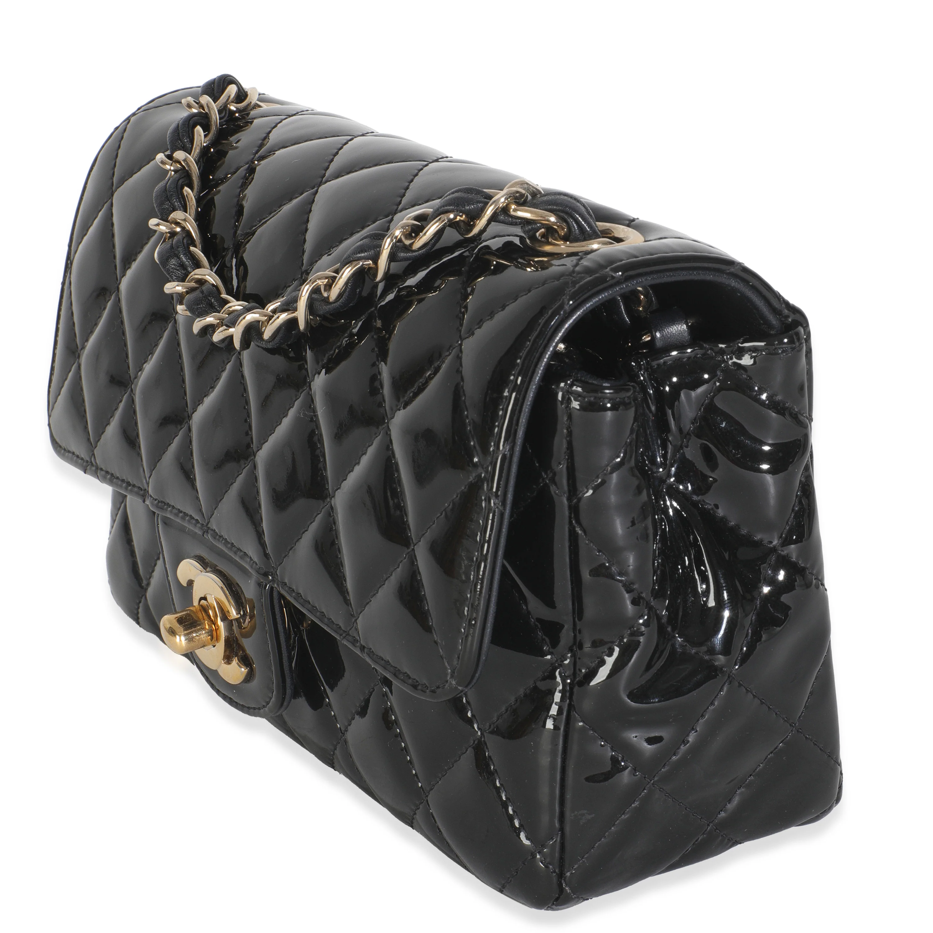Black Quilted Patent Mini Rectangular Flap Bag - Image 2