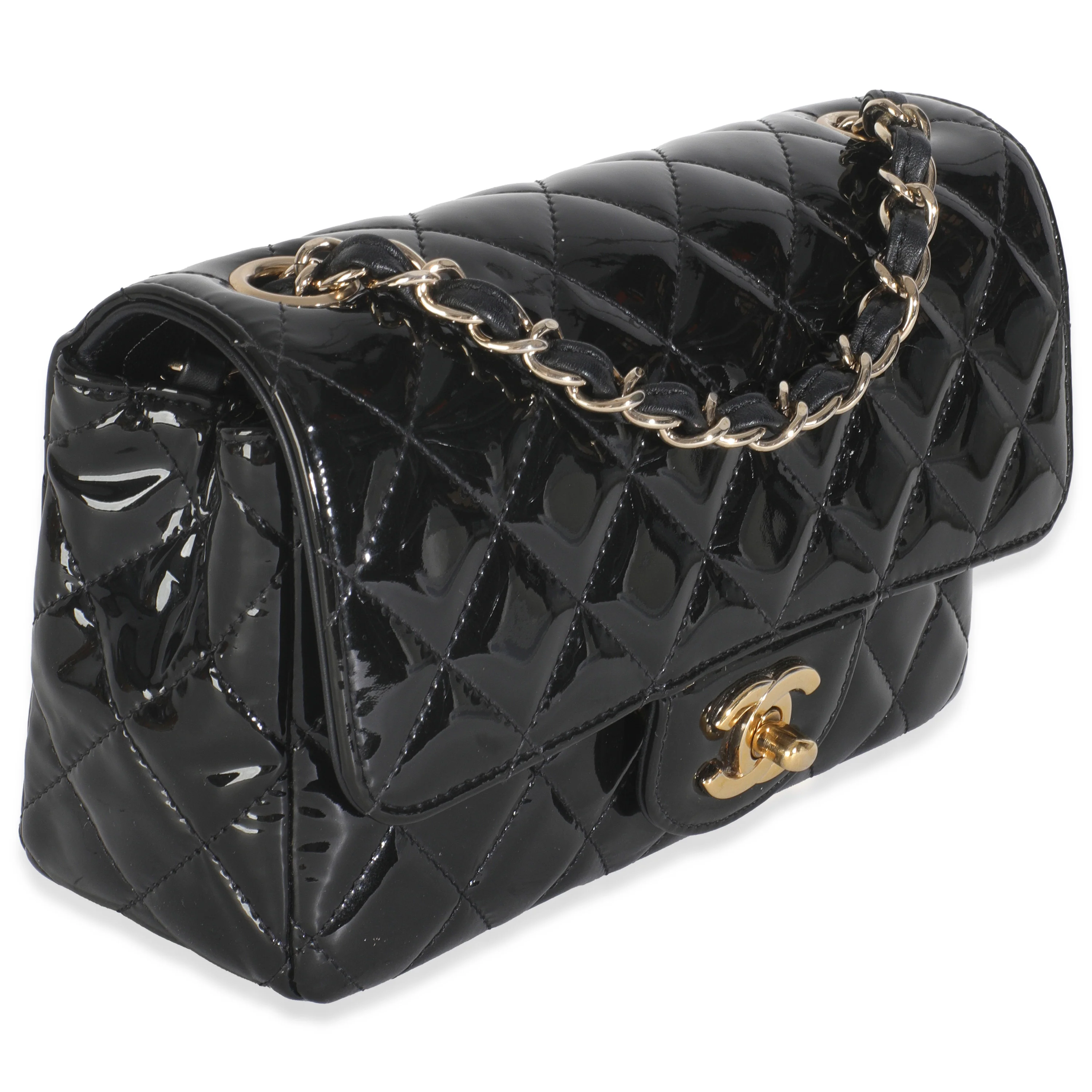 Black Quilted Patent Mini Rectangular Flap Bag - Image 3