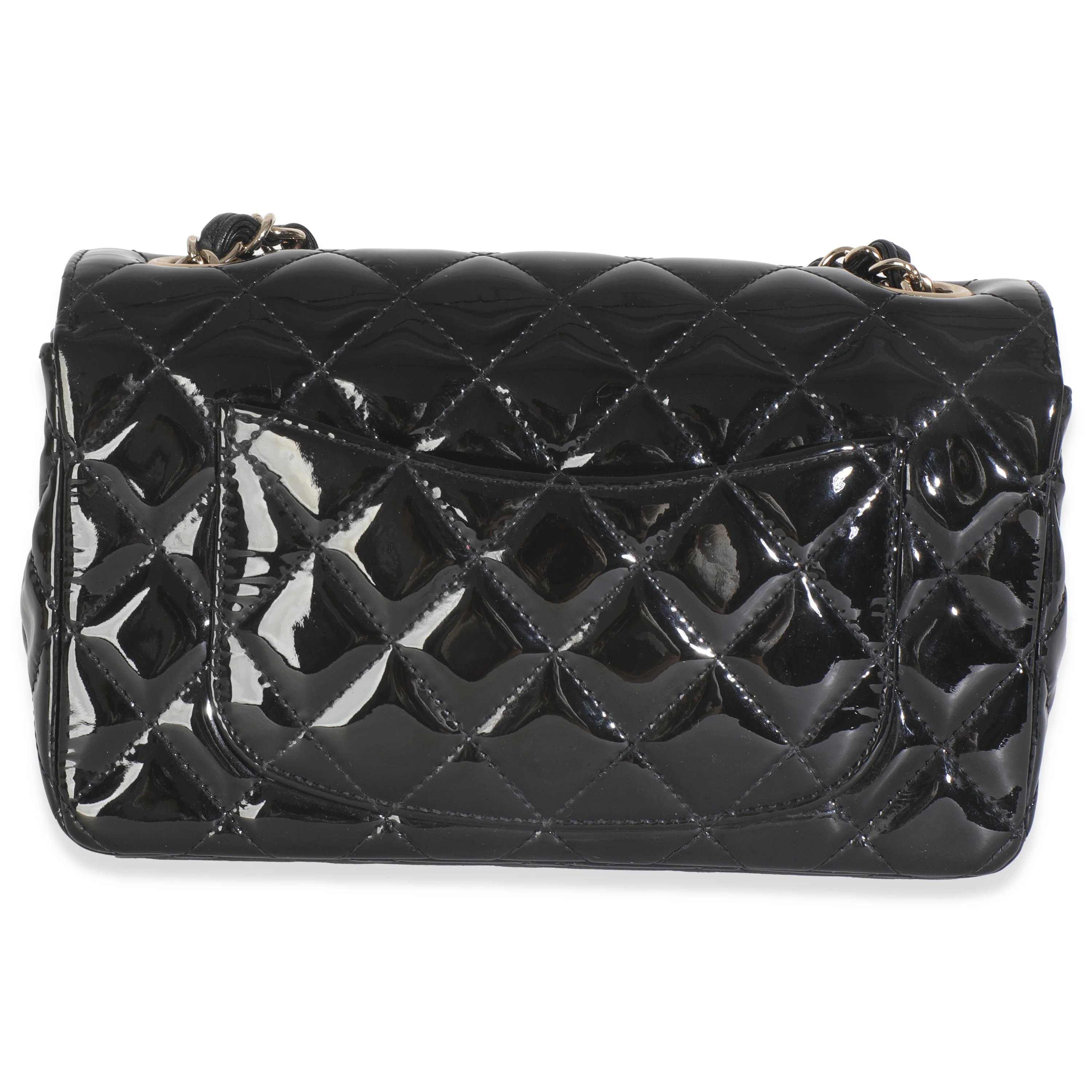 Black Quilted Patent Mini Rectangular Flap Bag - Image 4