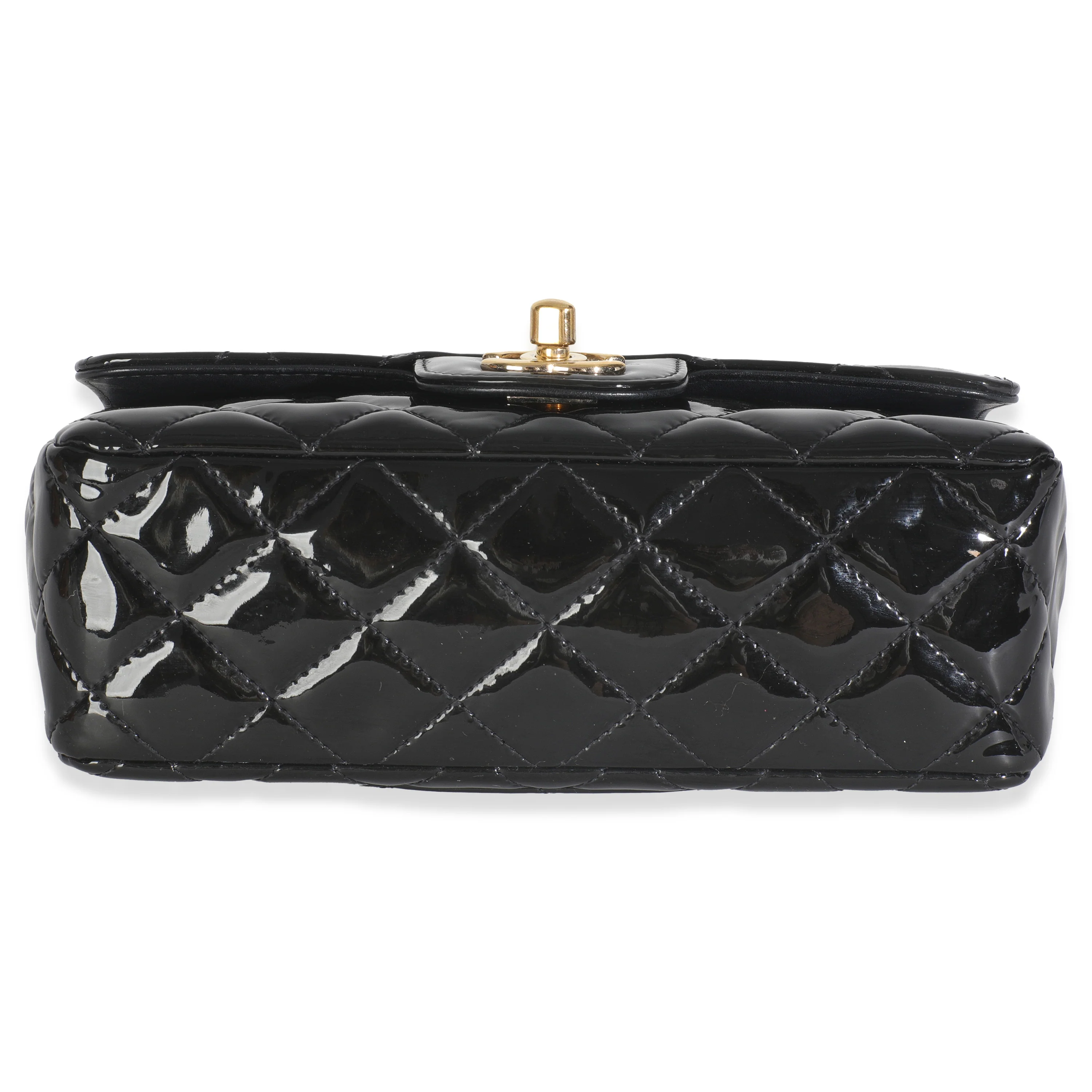 Black Quilted Patent Mini Rectangular Flap Bag - Image 5