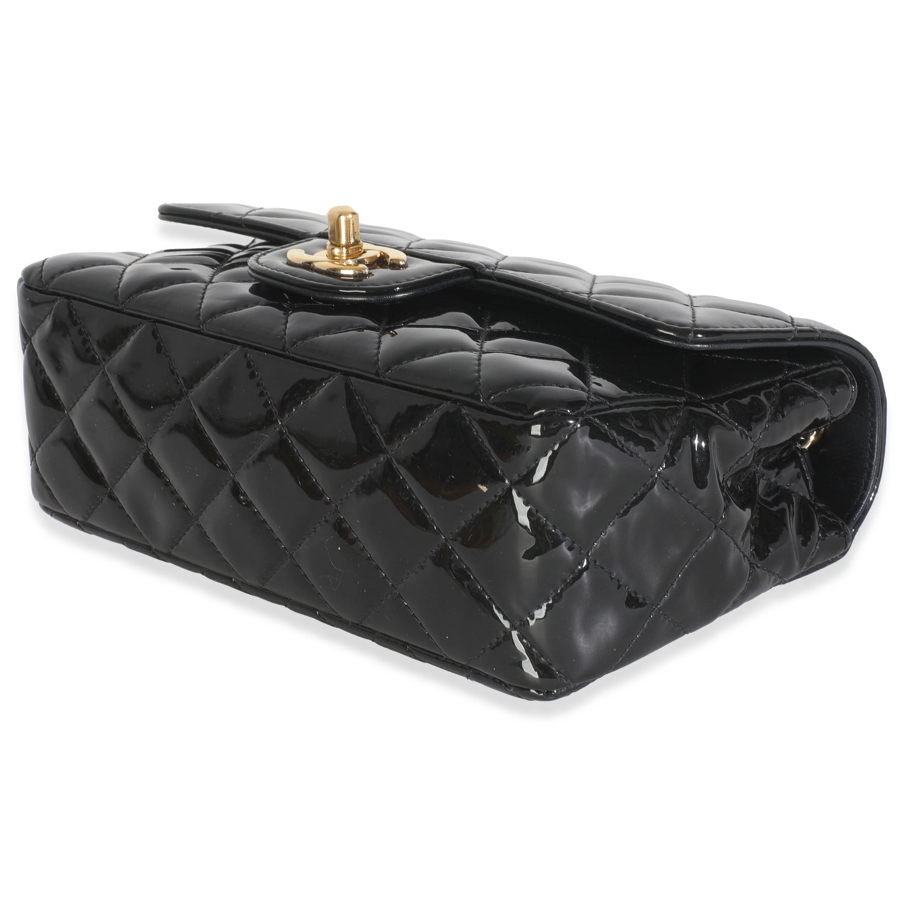 Black Quilted Patent Mini Rectangular Flap Bag - Image 6