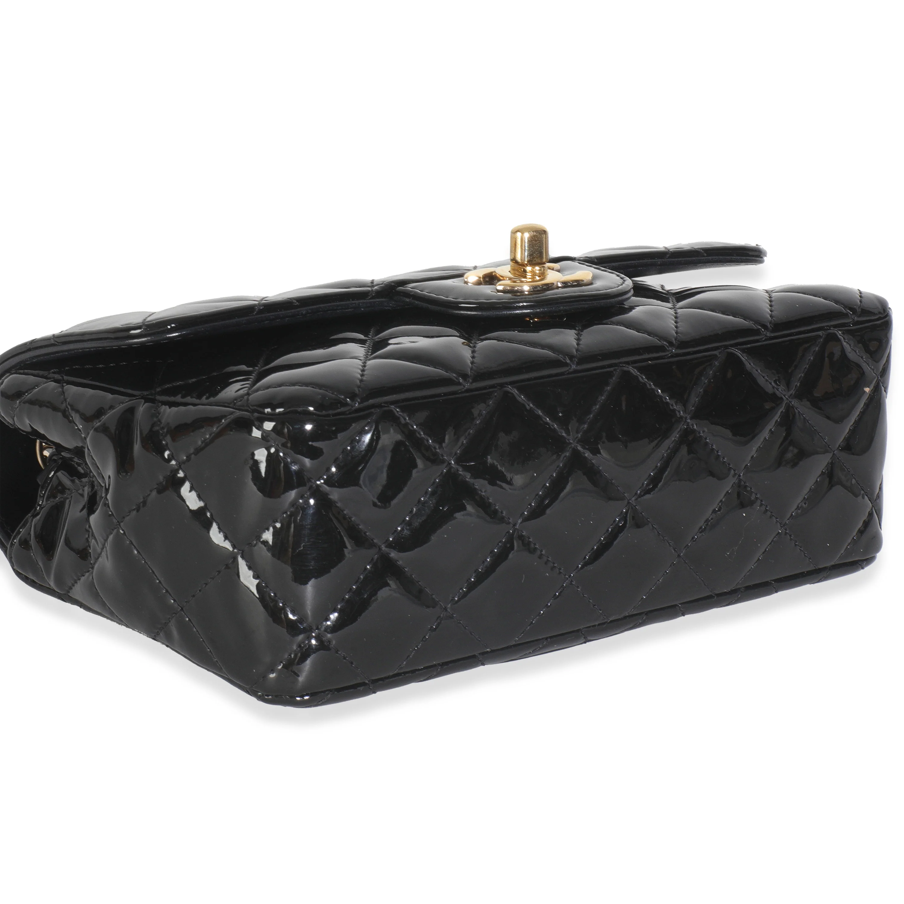 Black Quilted Patent Mini Rectangular Flap Bag - Image 7