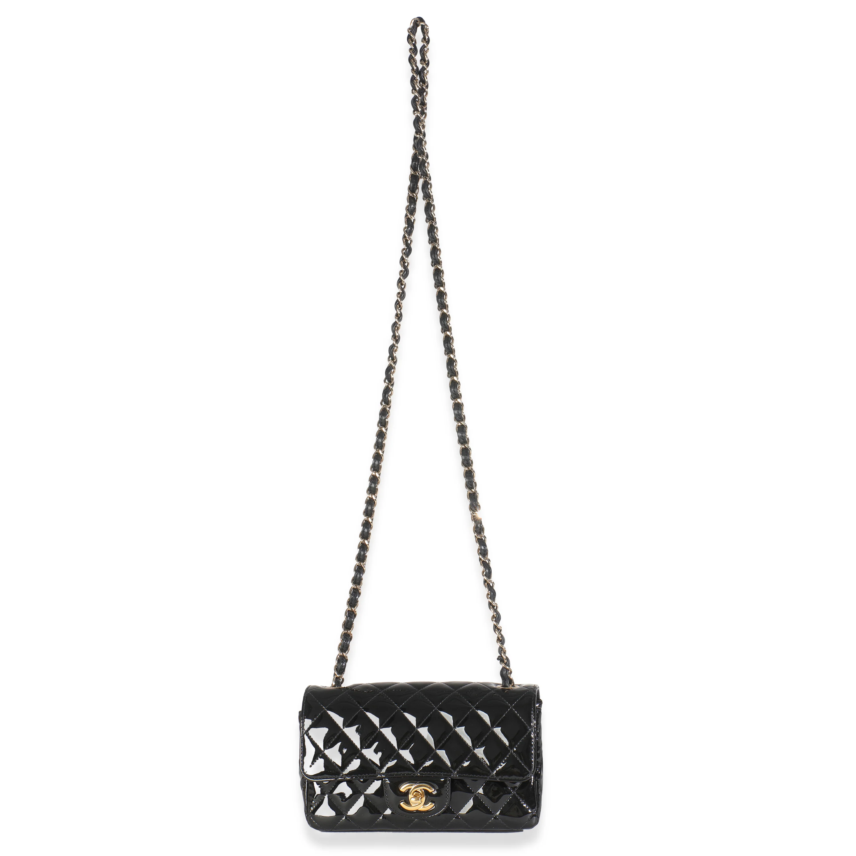 Black Quilted Patent Mini Rectangular Flap Bag - Image 8