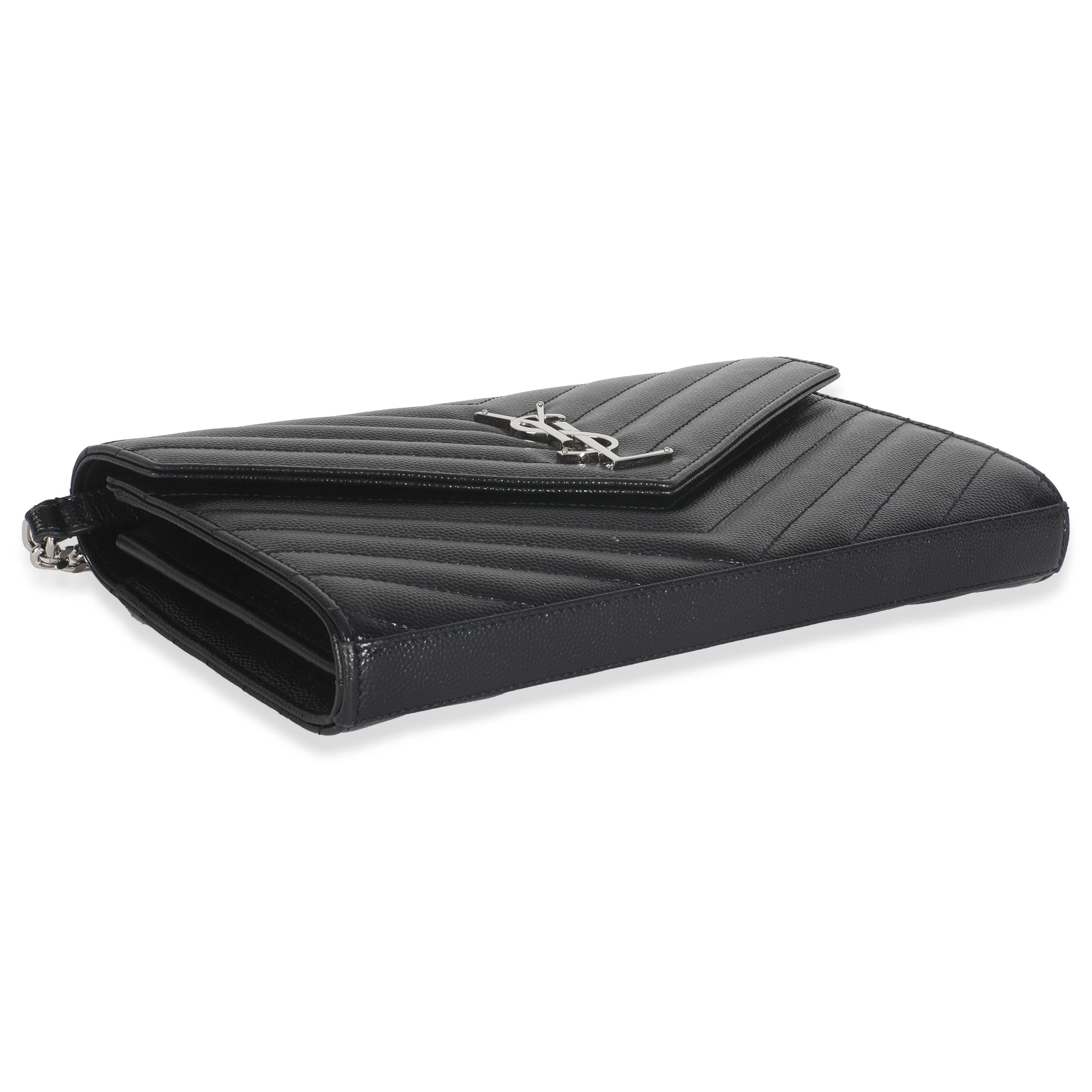 Black Grain De Poudre Matelasse Chevron Monogram Chain Wallet - Image 6