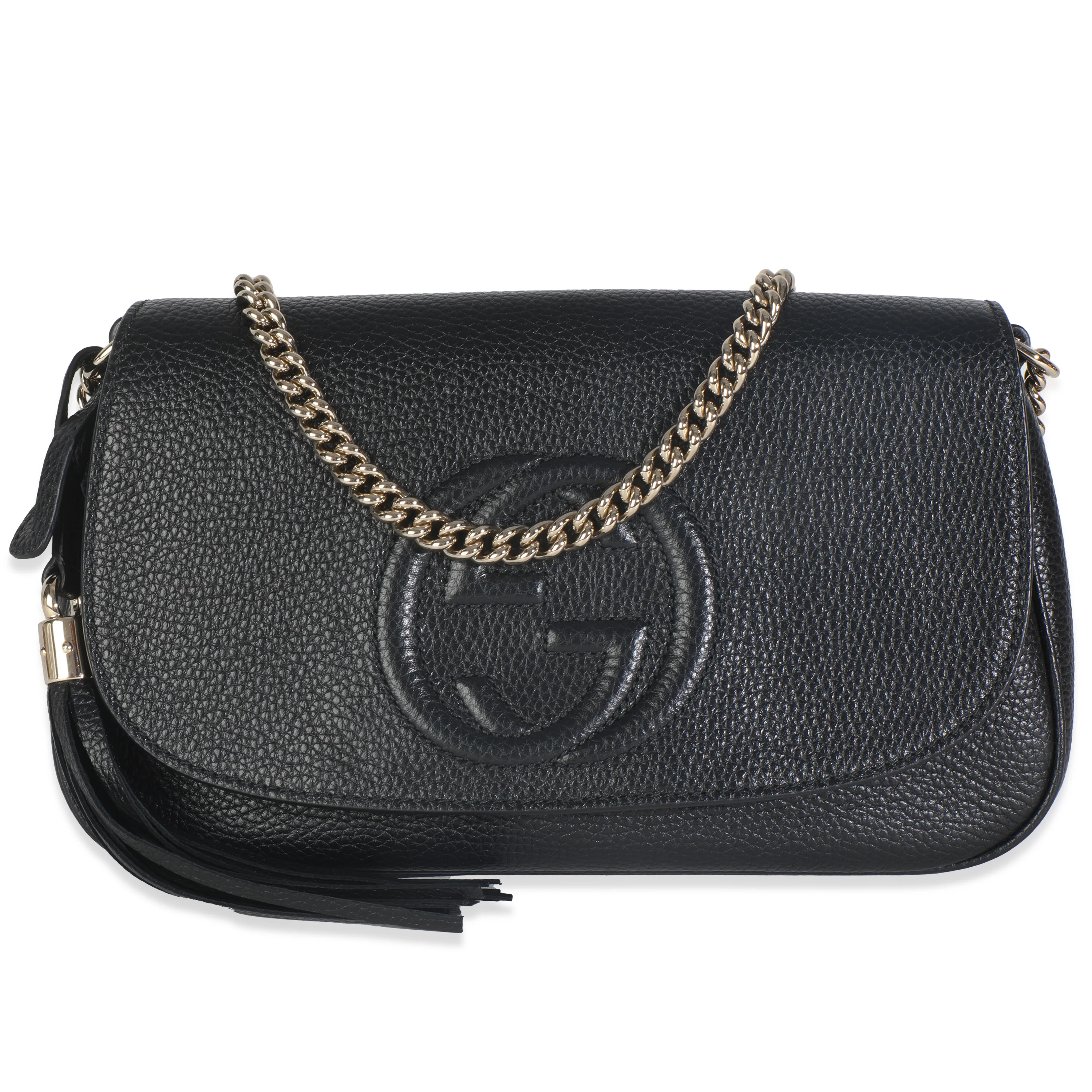 Black Pebbled Calfskin Medium Soho Flap Crossbody