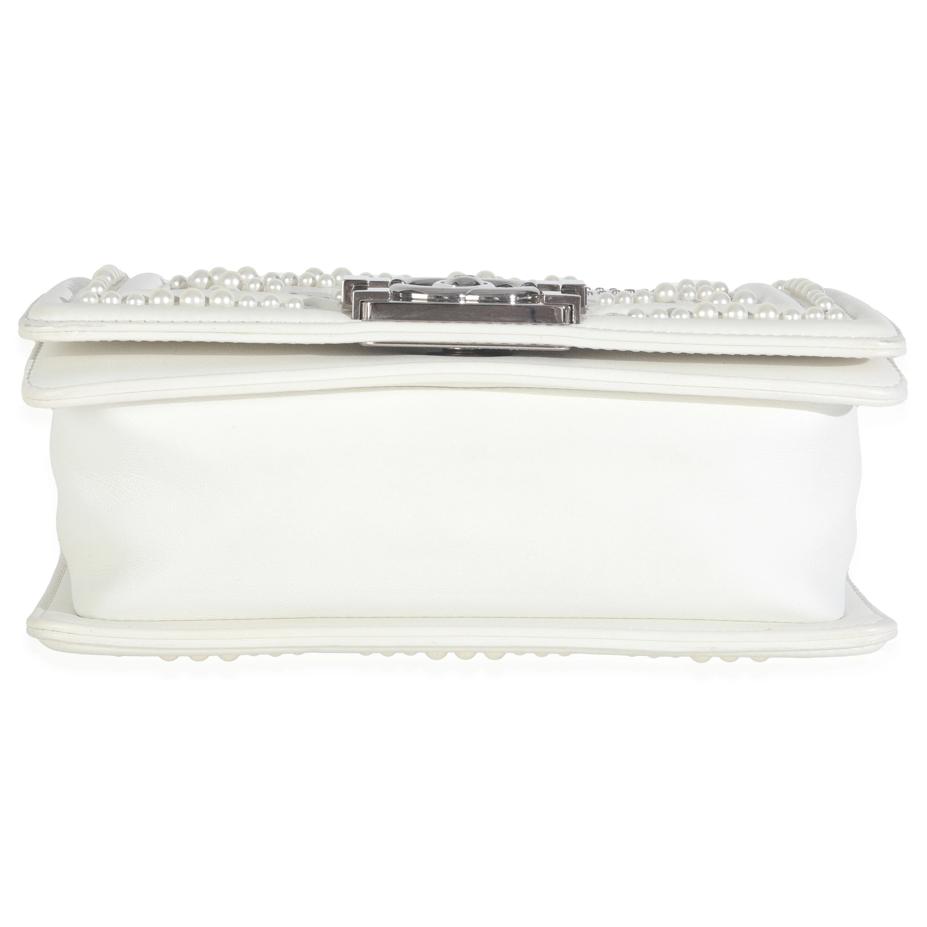 White Calfskin Pearl Chevron Small Boy Bag - Image 5