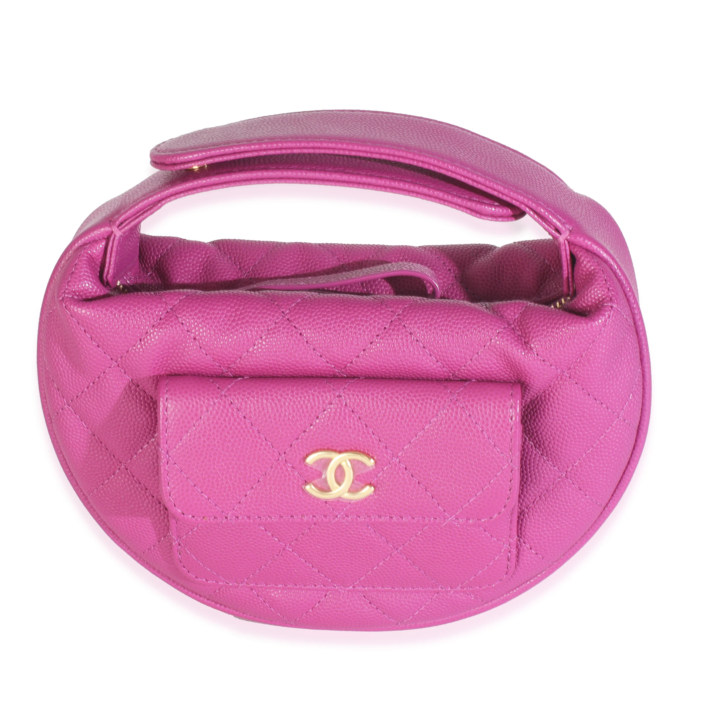 Purple Quilted Caviar Mini Round Hobo Handbag