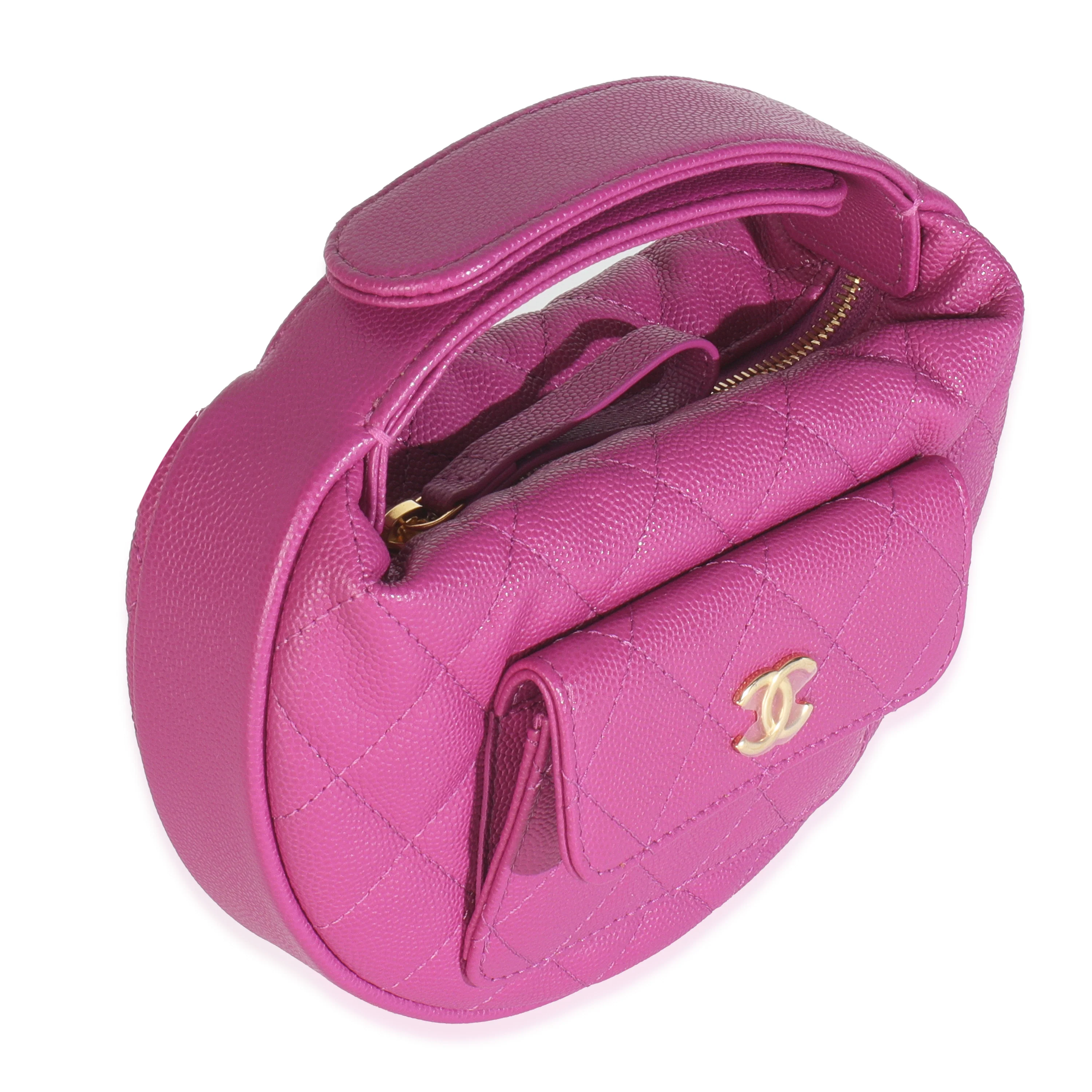 Purple Quilted Caviar Mini Round Hobo Handbag - Image 3