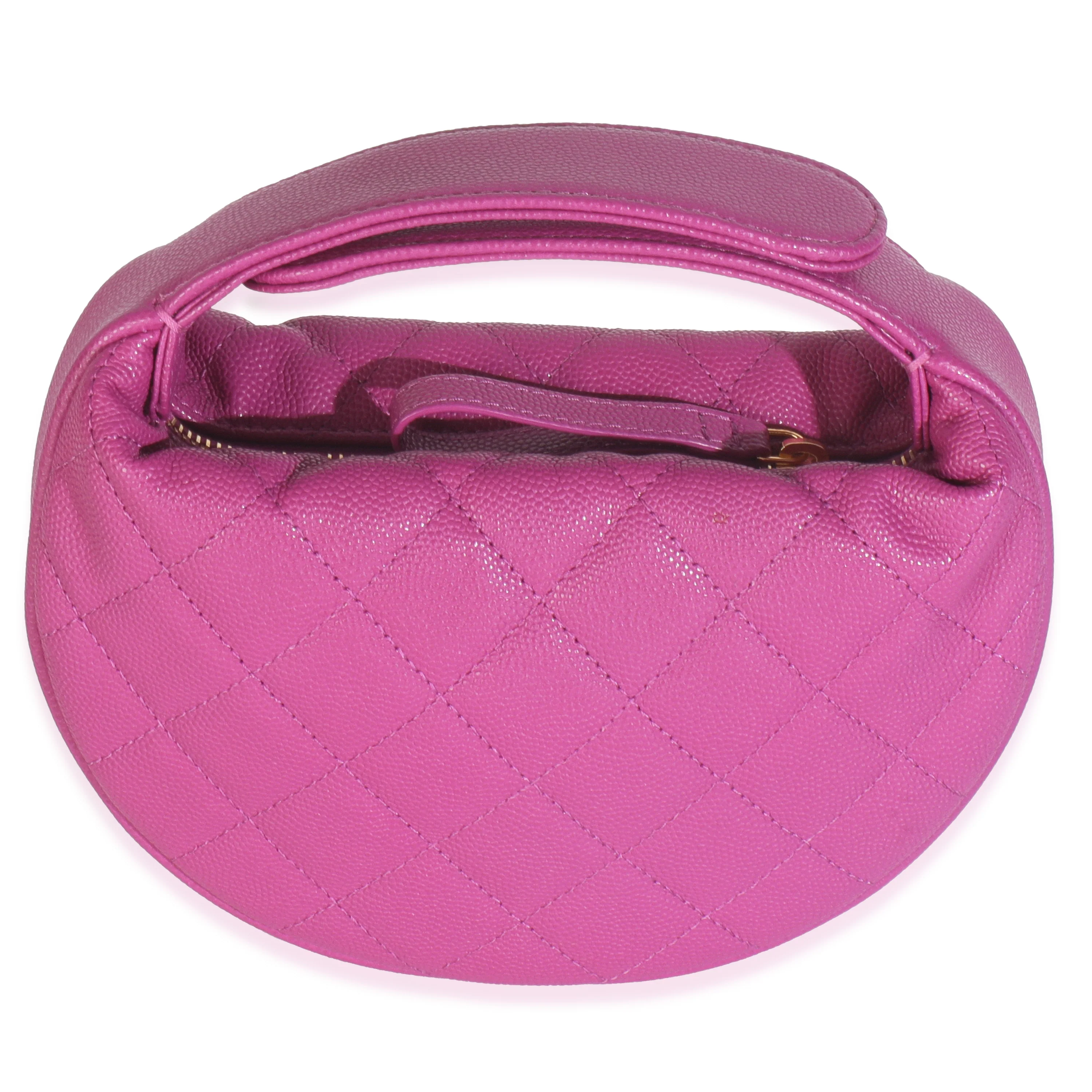 Purple Quilted Caviar Mini Round Hobo Handbag - Image 4