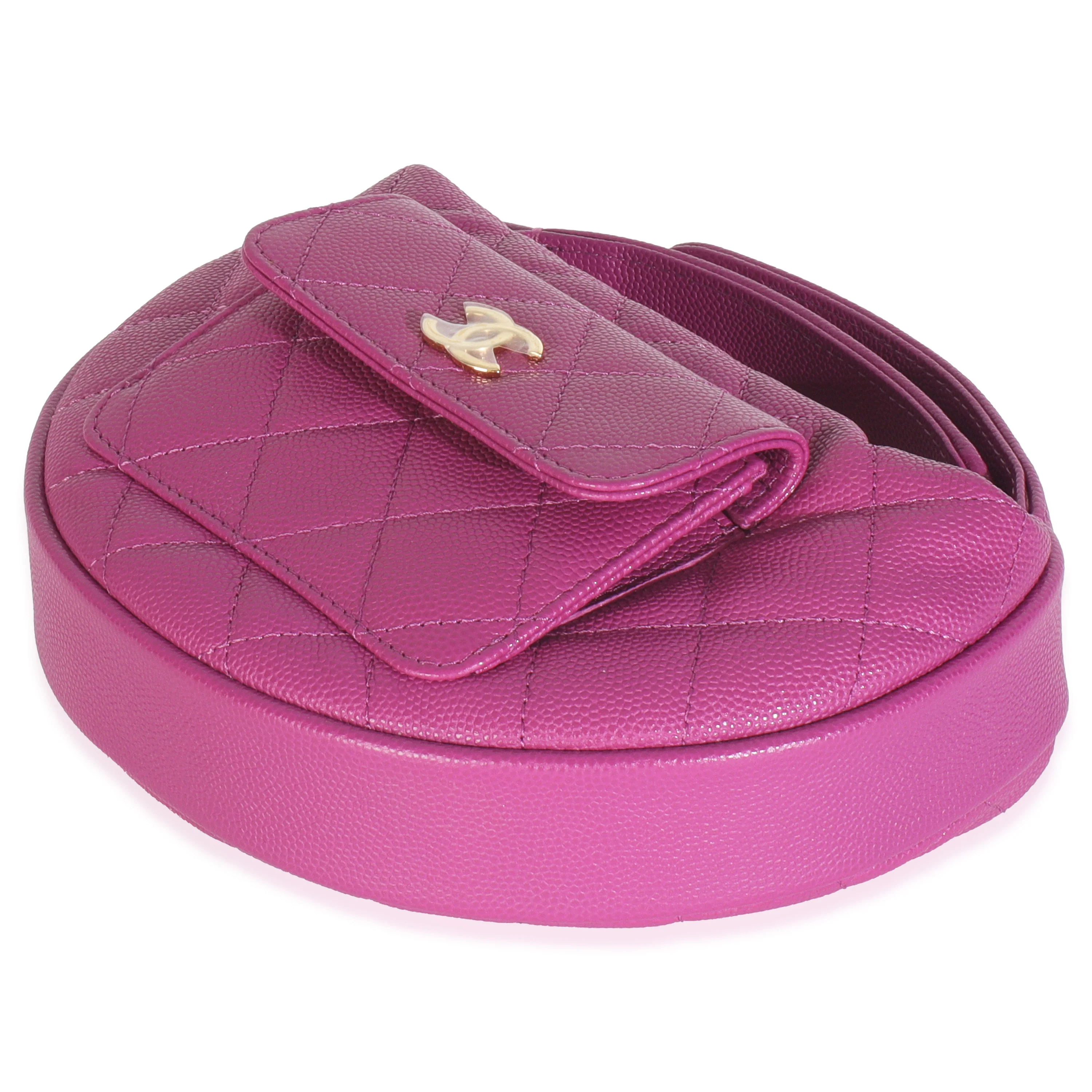 Purple Quilted Caviar Mini Round Hobo Handbag - Image 6