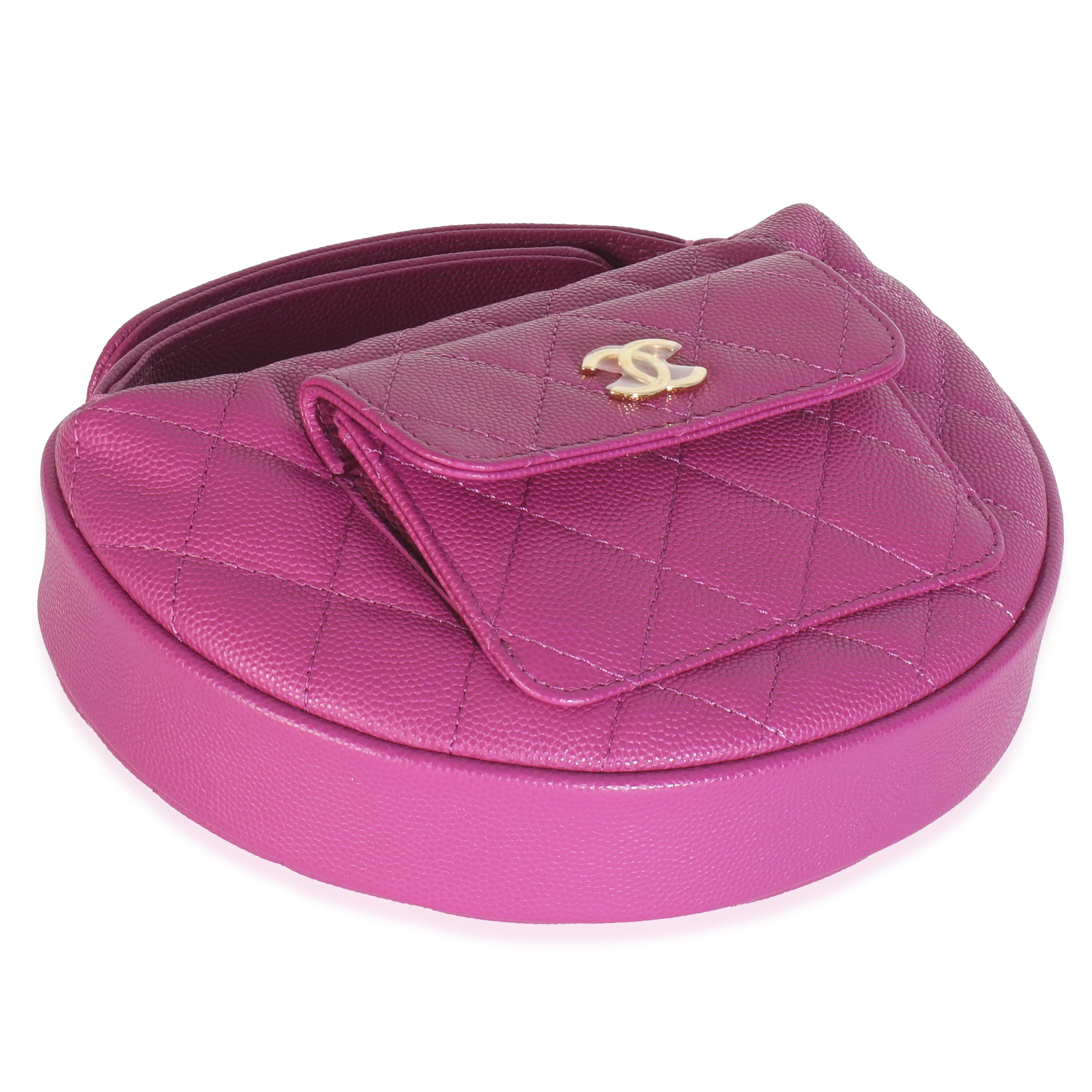 Purple Quilted Caviar Mini Round Hobo Handbag - Image 7