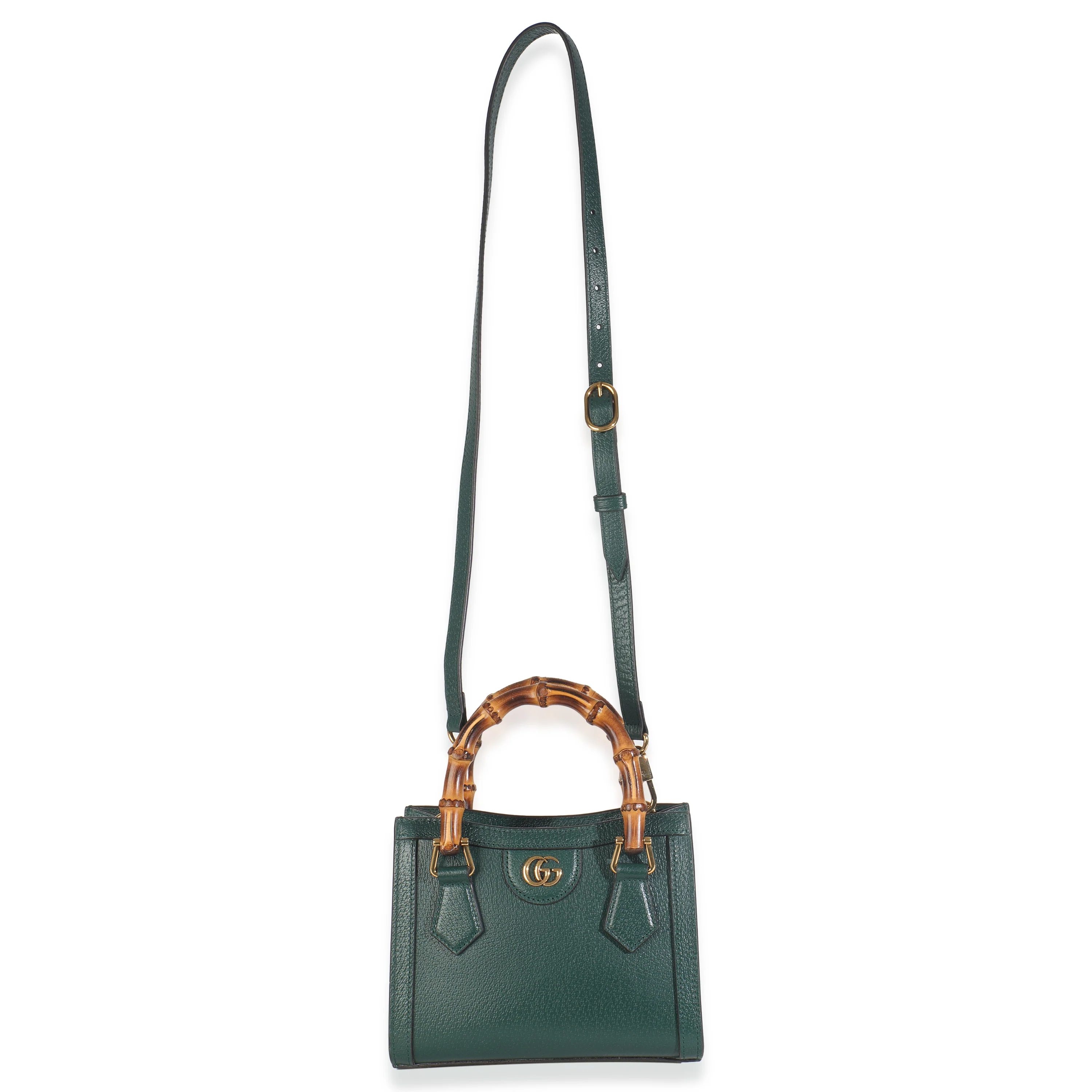 Dark Green Textured Dollar Calfskin Mini Diana Bamboo Top Handle Bag - Image 8