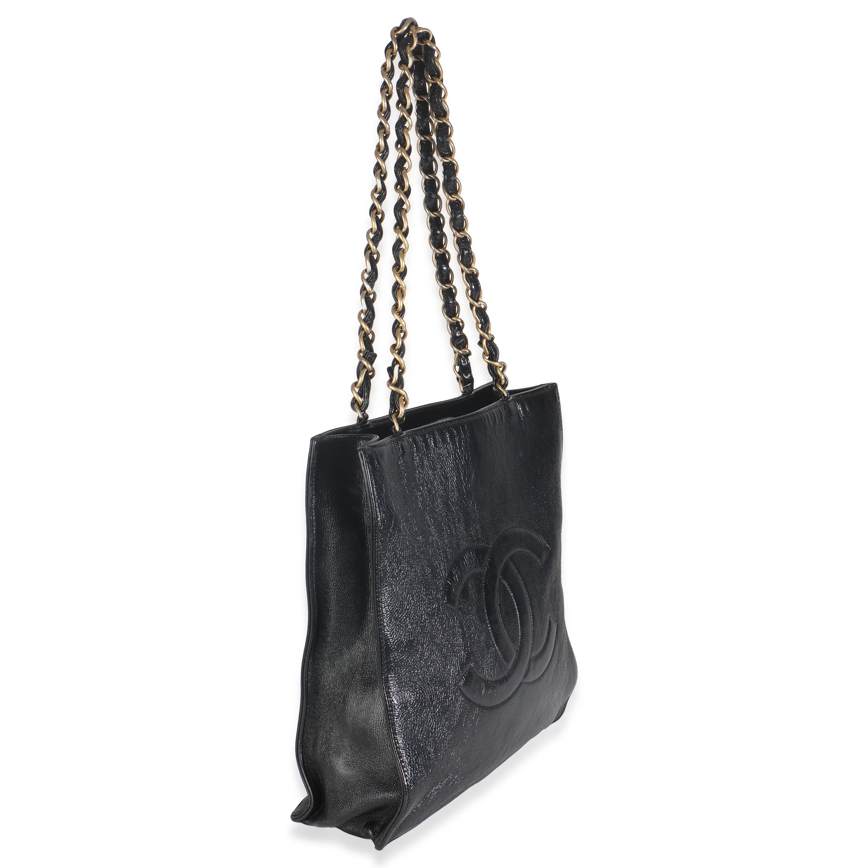 Black Shiny Aged Calfskin North South Shopping Bag - Image 3