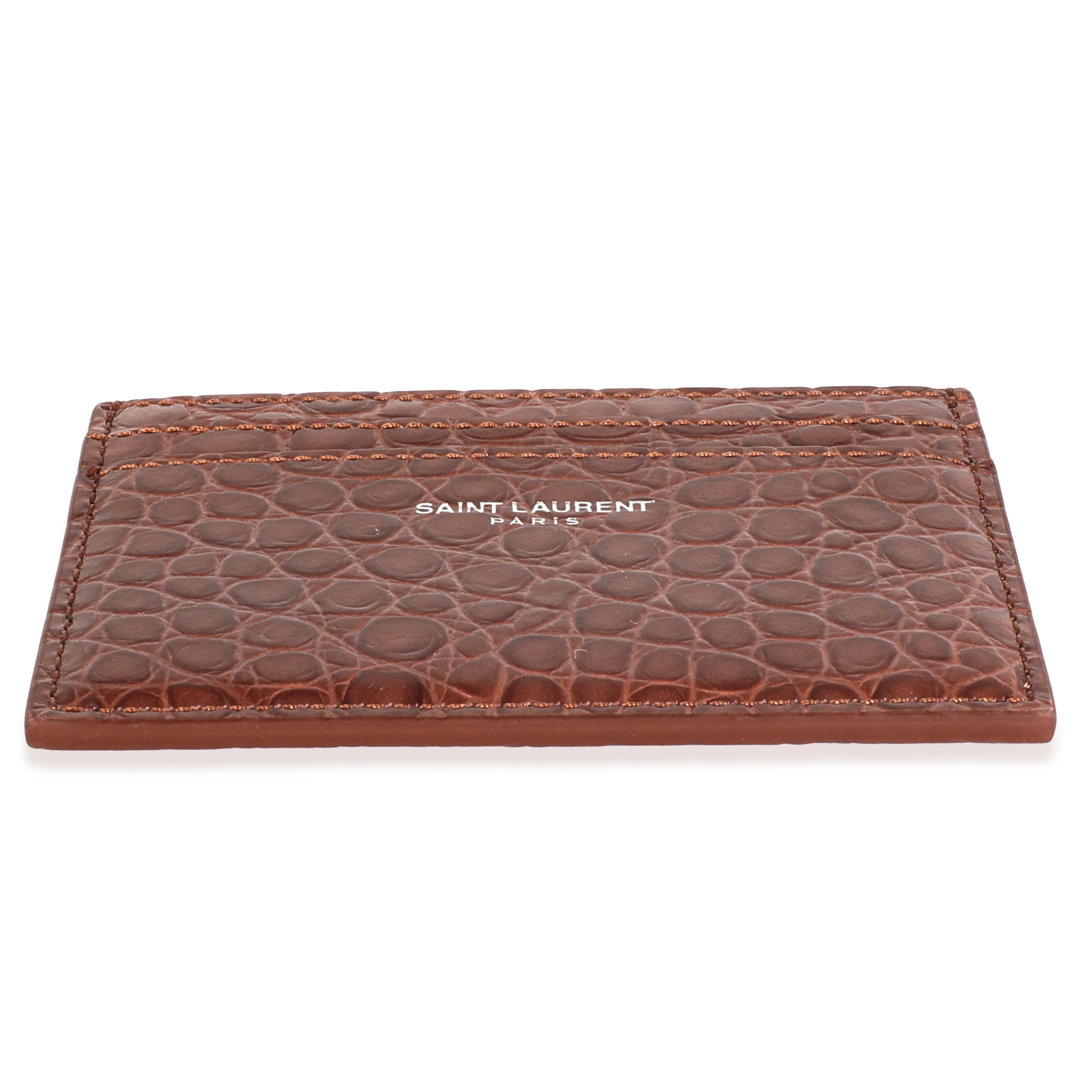 Brown Croc Embossed Calfskin Logo Card Holder - Image 5