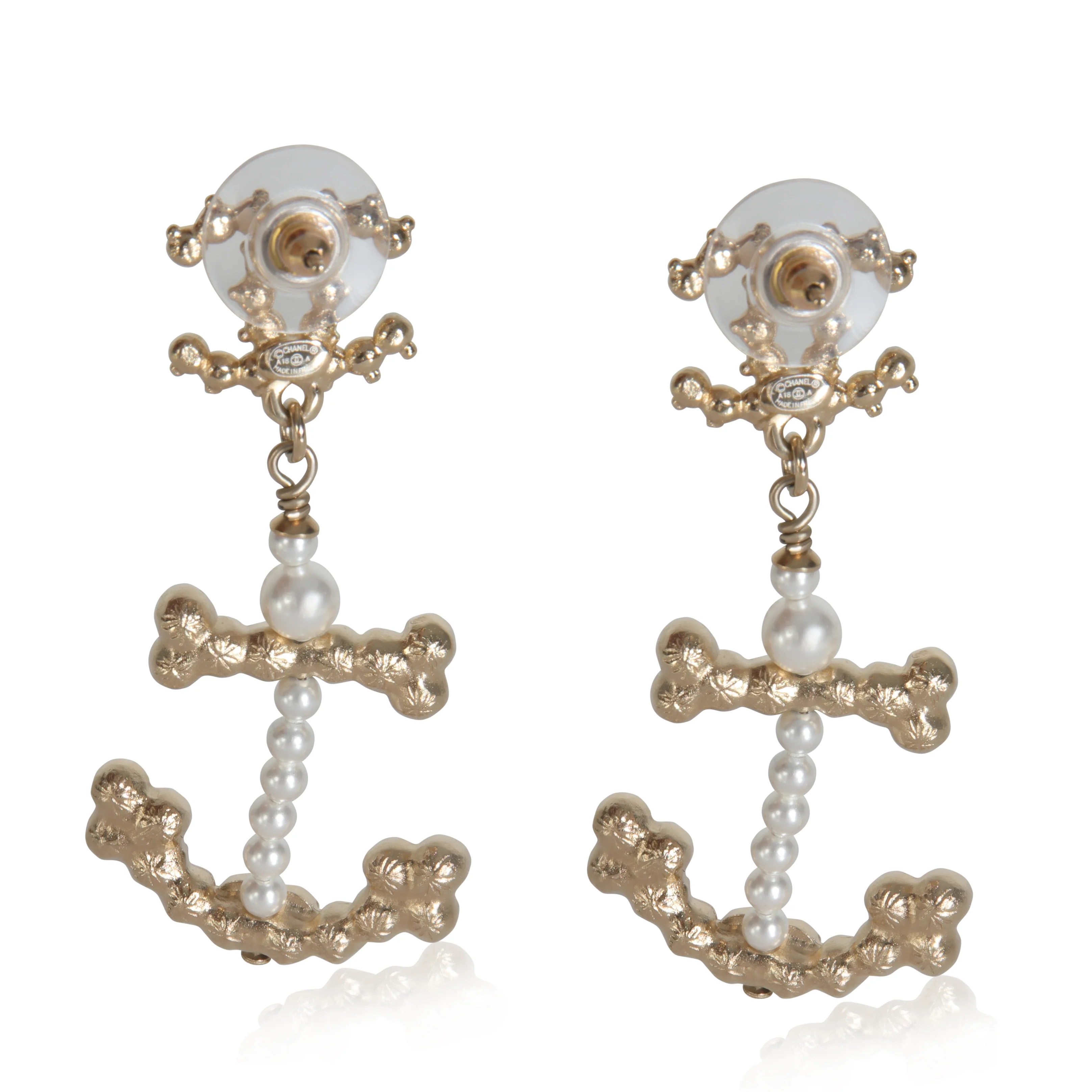 Gold-Plated  2018 Faux Pearl Anchor Earrings - Image 3