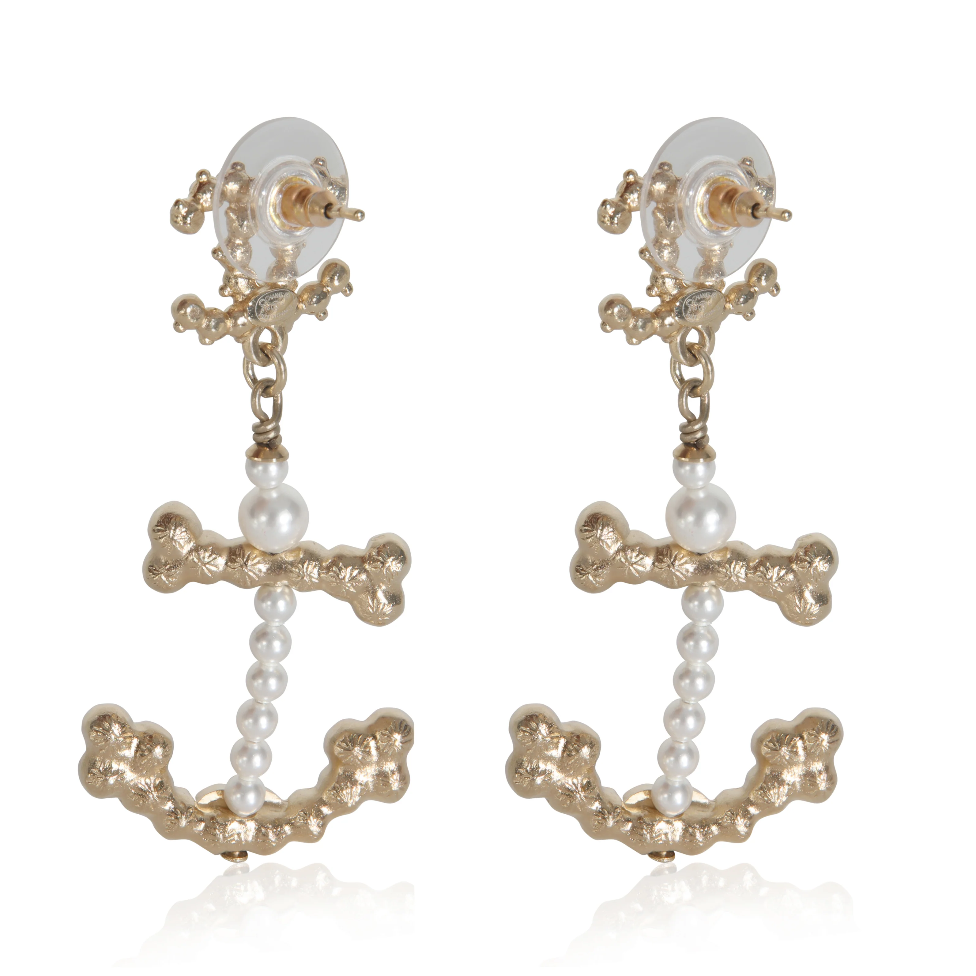 Gold-Plated  2018 Faux Pearl Anchor Earrings - Image 4