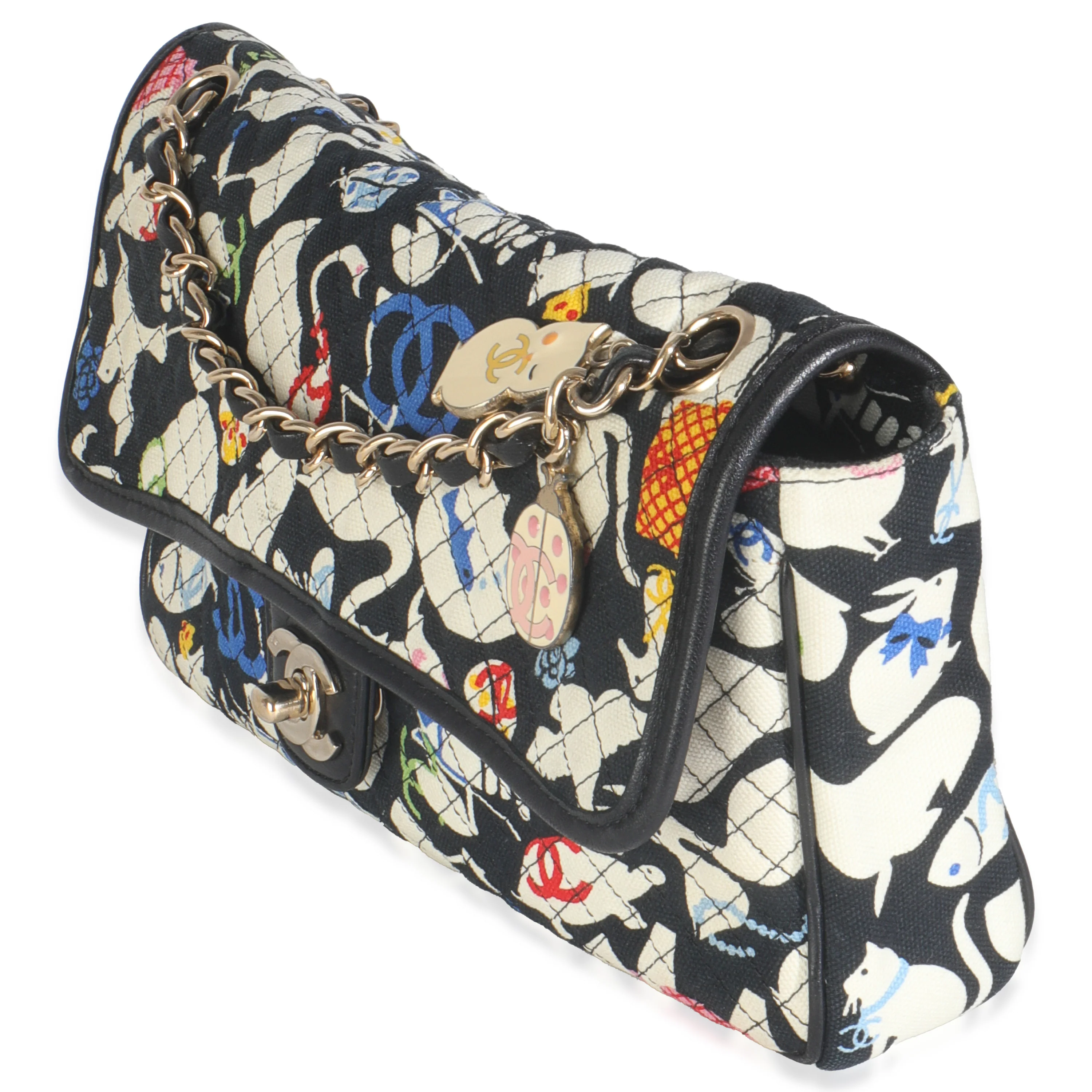 Multicolor Quilted Canvas Animal Print Single Flap Bag - Image 2
