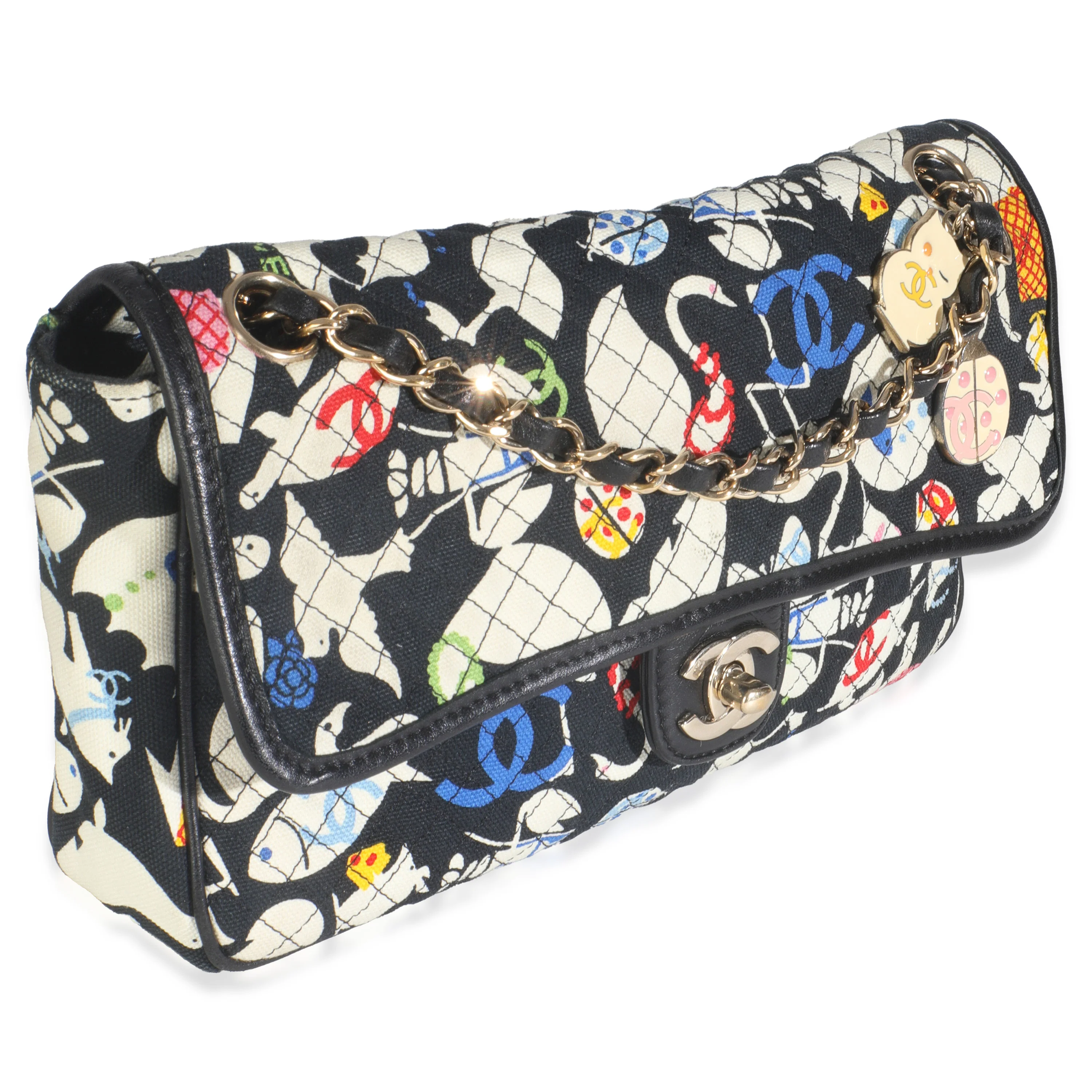 Multicolor Quilted Canvas Animal Print Single Flap Bag - Image 3