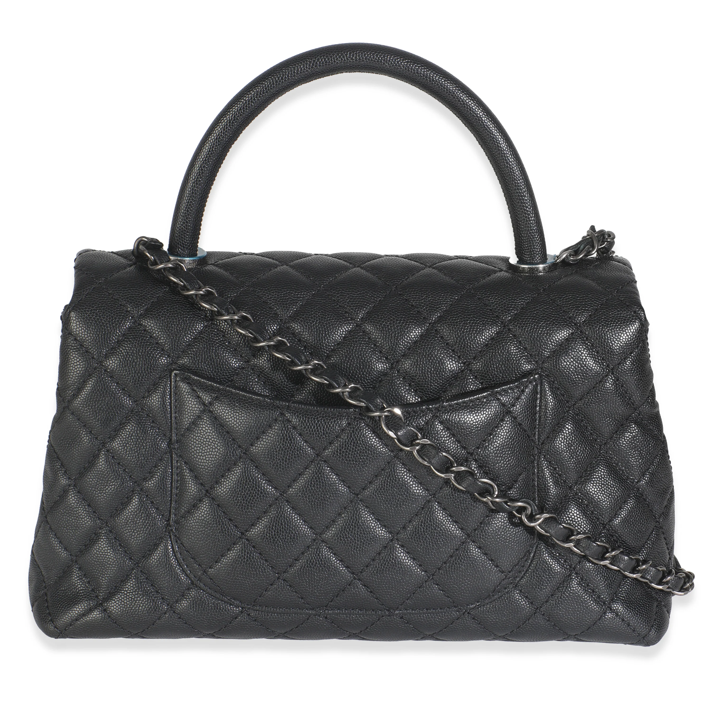 Black Quilted Caviar Medium Coco Top Handle Handbag - Image 4