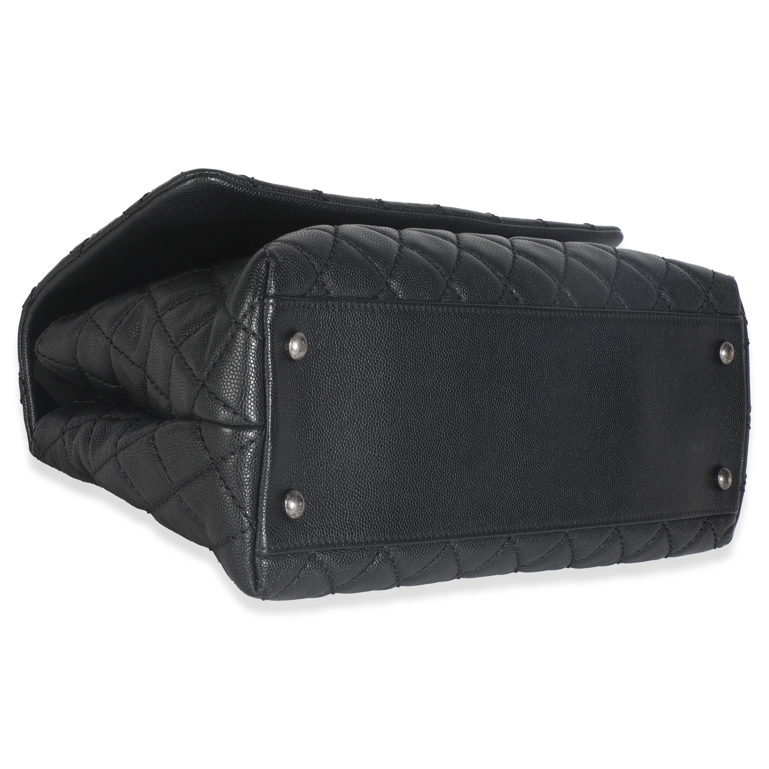 Black Quilted Caviar Medium Coco Top Handle Handbag - Image 5