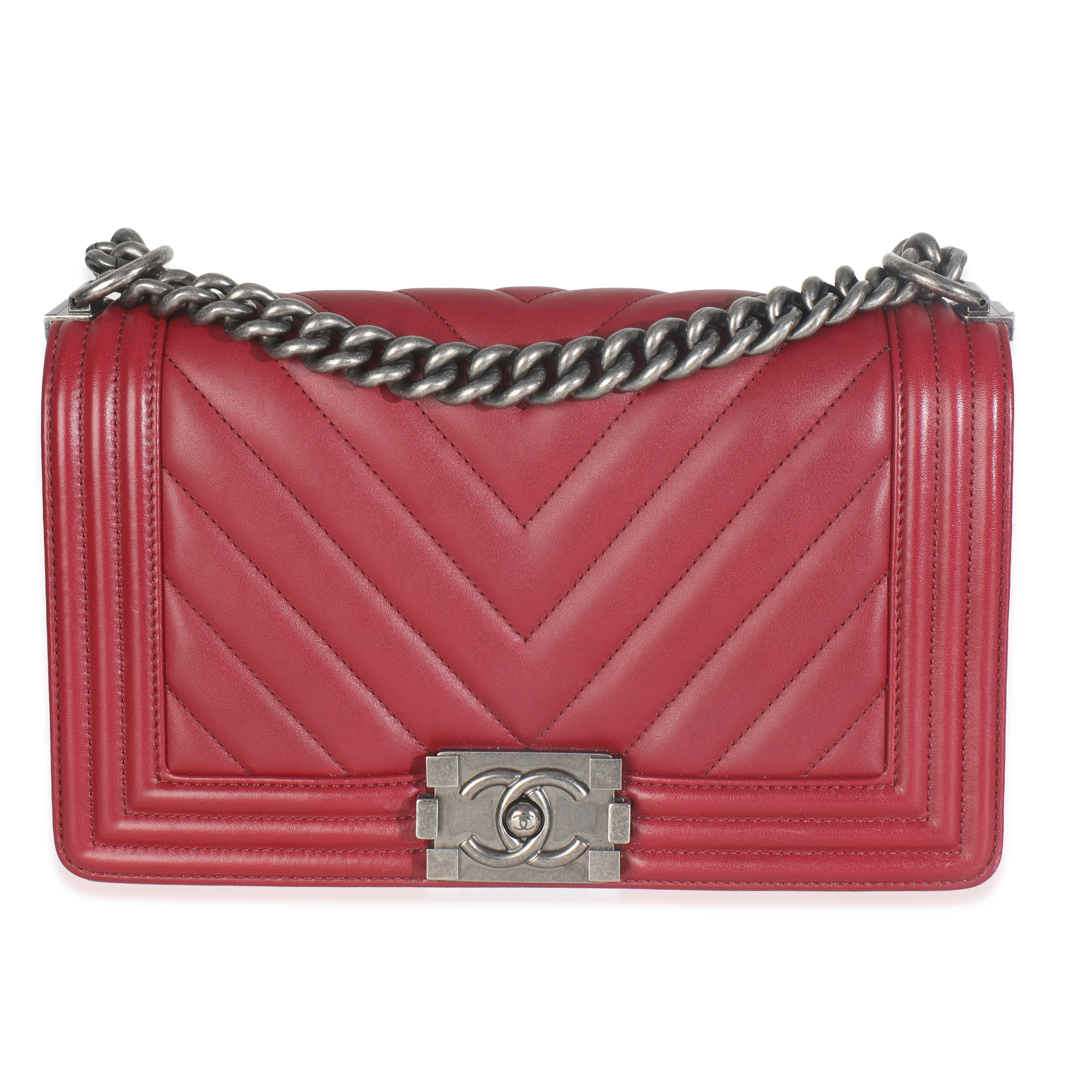 Burgundy Chevron Lambskin Medium Boy Bag