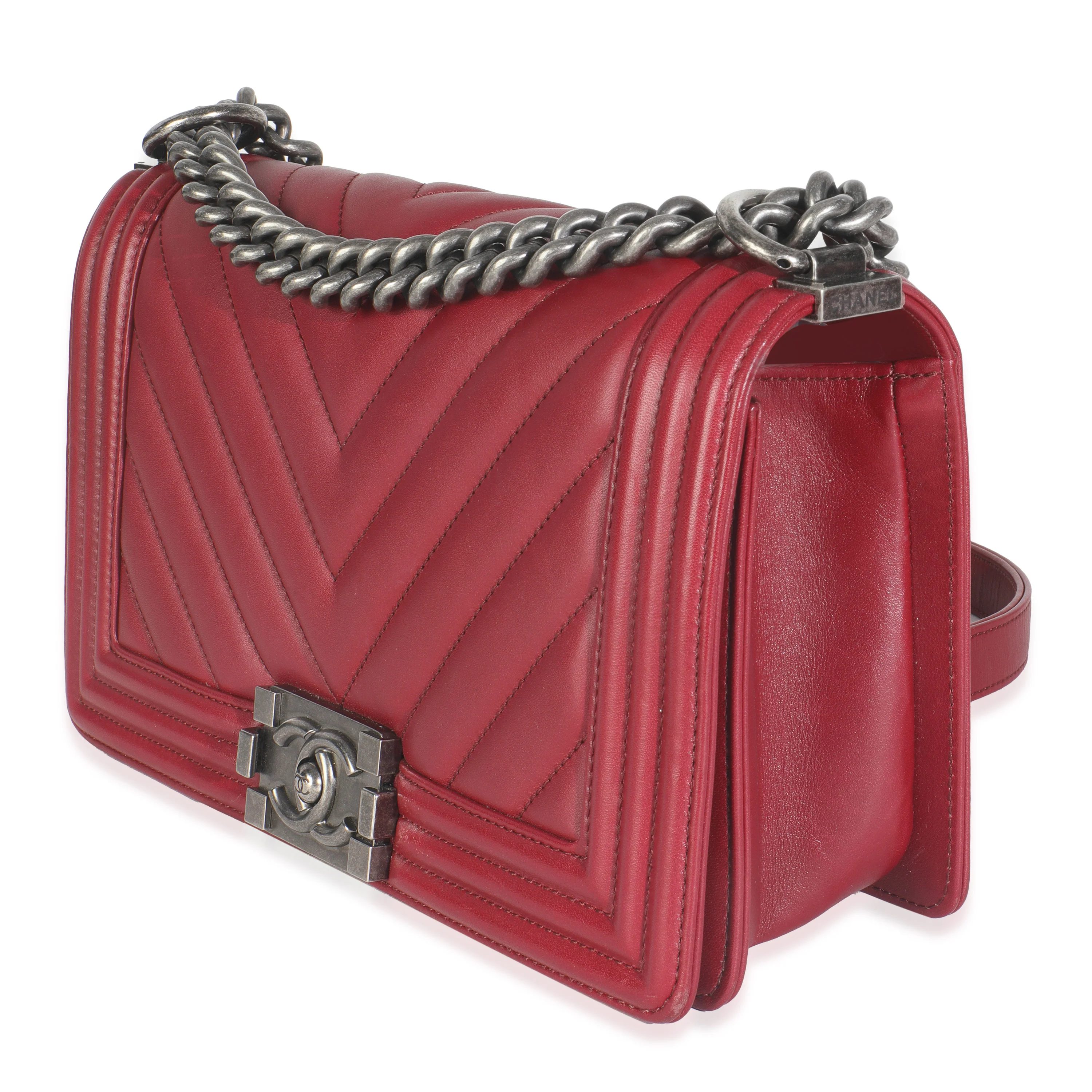 Burgundy Chevron Lambskin Medium Boy Bag - Image 2