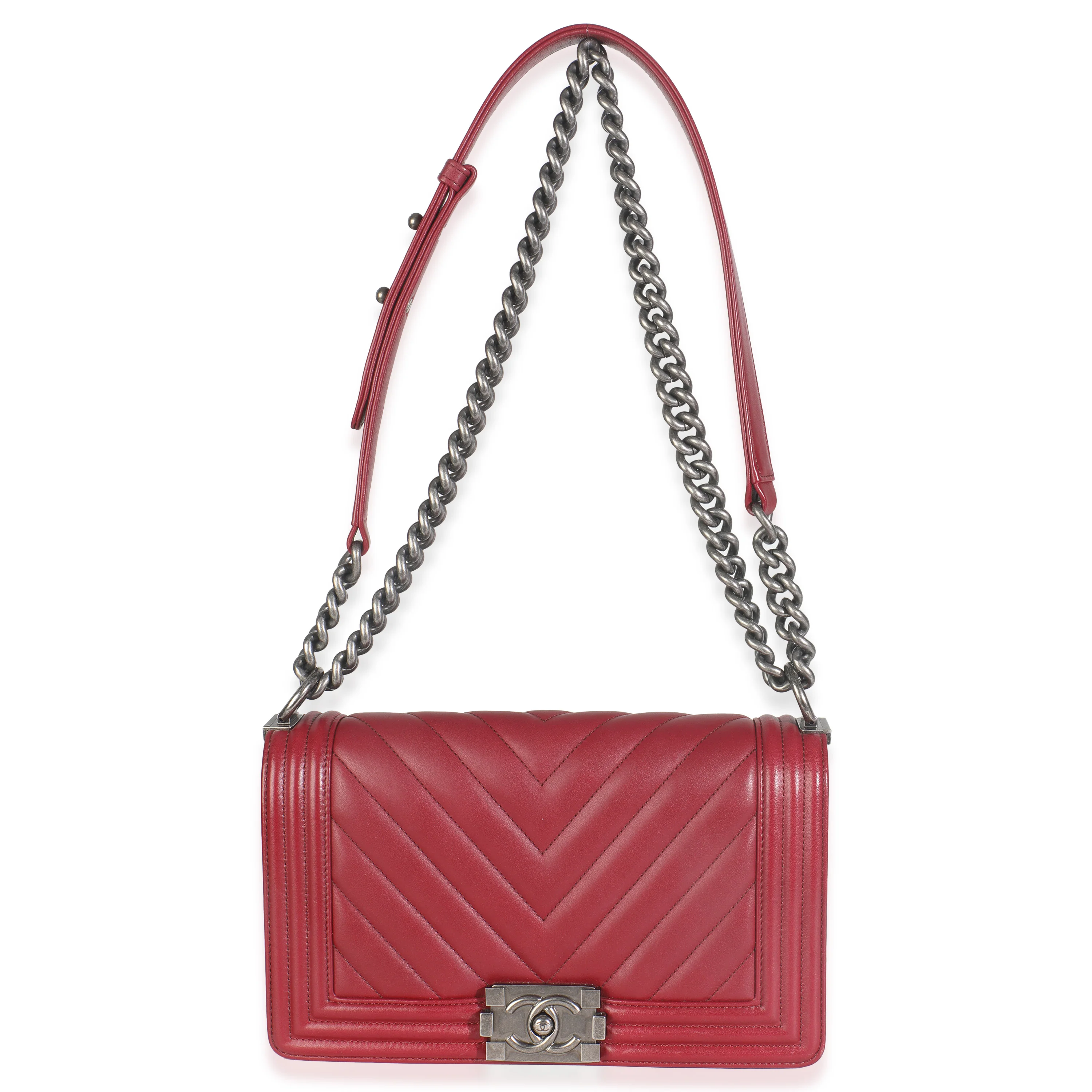 Burgundy Chevron Lambskin Medium Boy Bag - Image 8