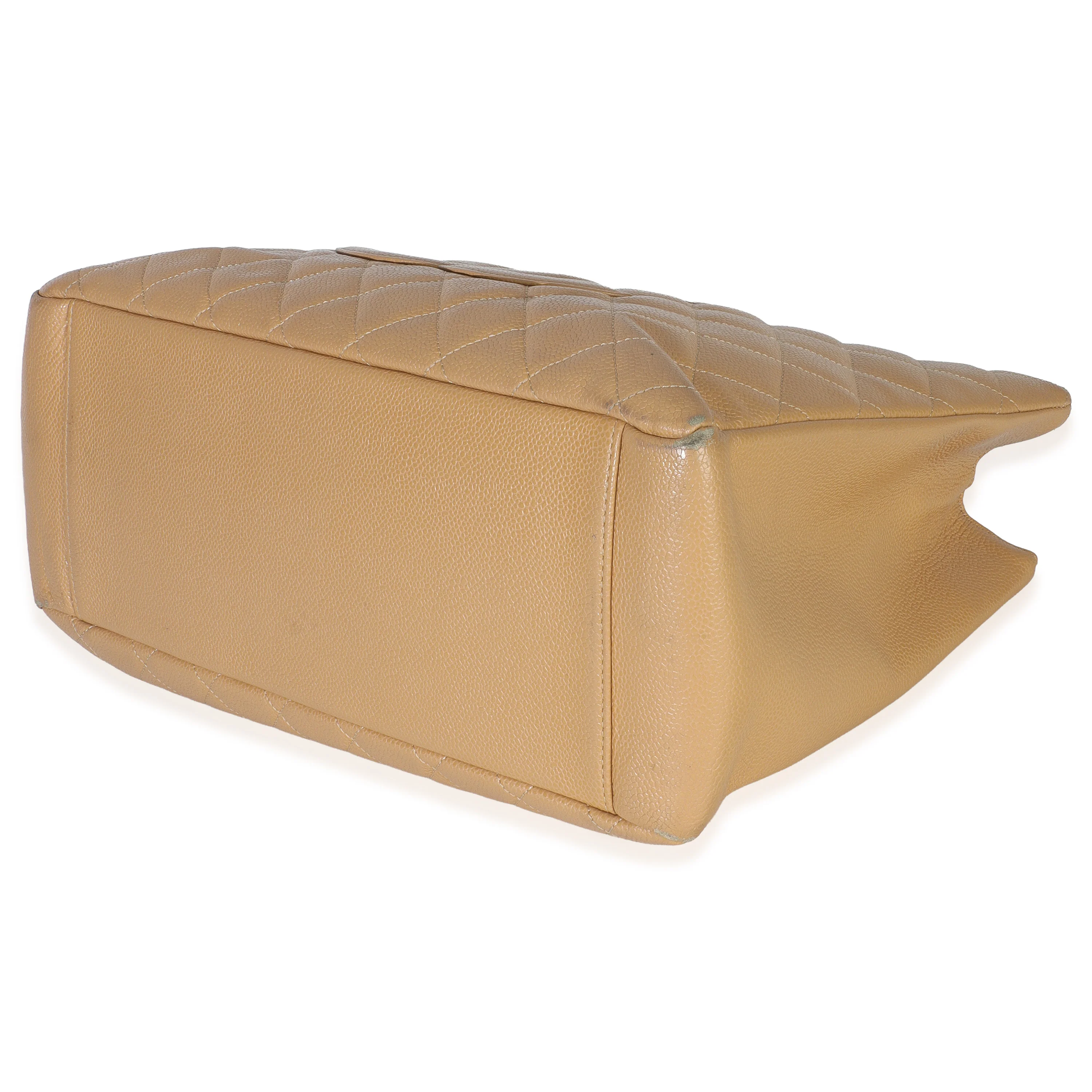 Beige Quilted Caviar Grand Shopping Tote - Image 6