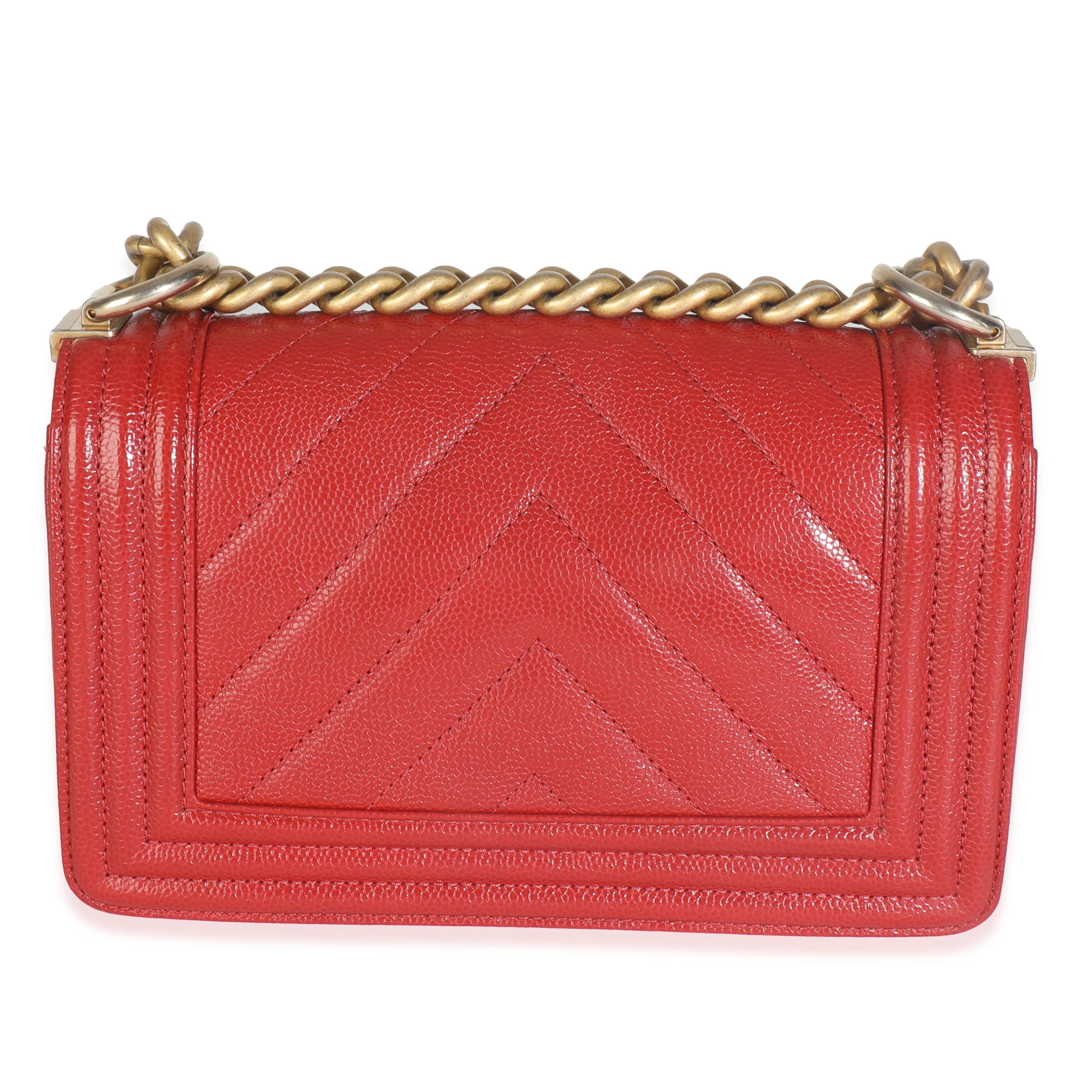 Red Quilted Caviar Chevron Small Boy Handbag - Image 4