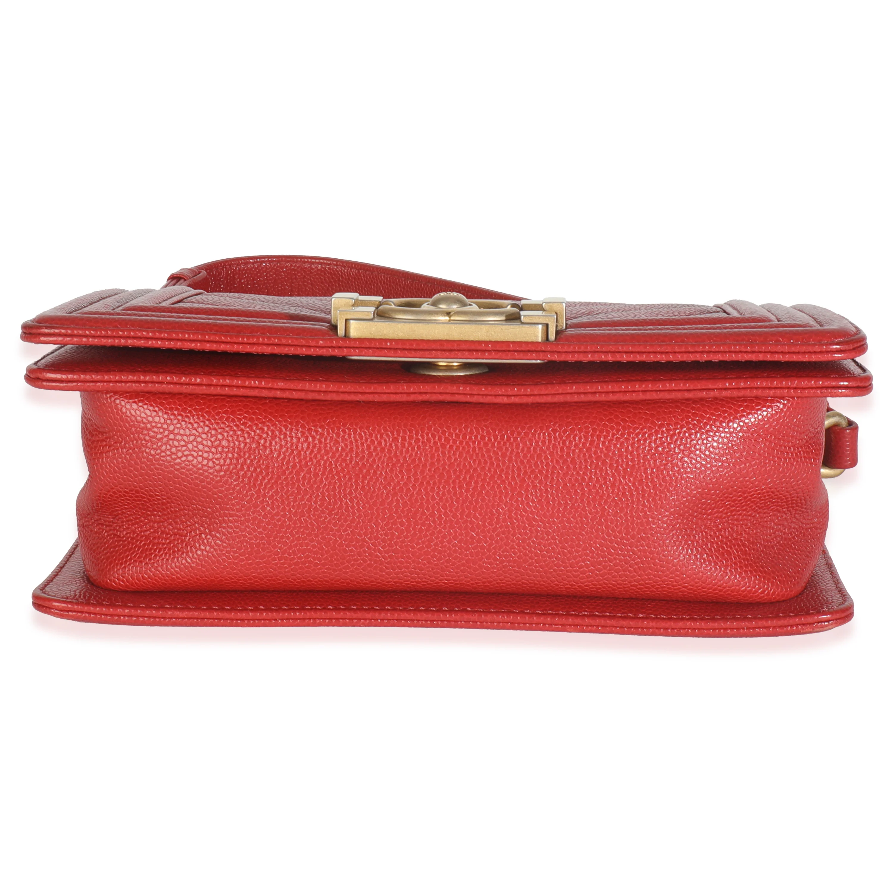 Red Quilted Caviar Chevron Small Boy Handbag - Image 5