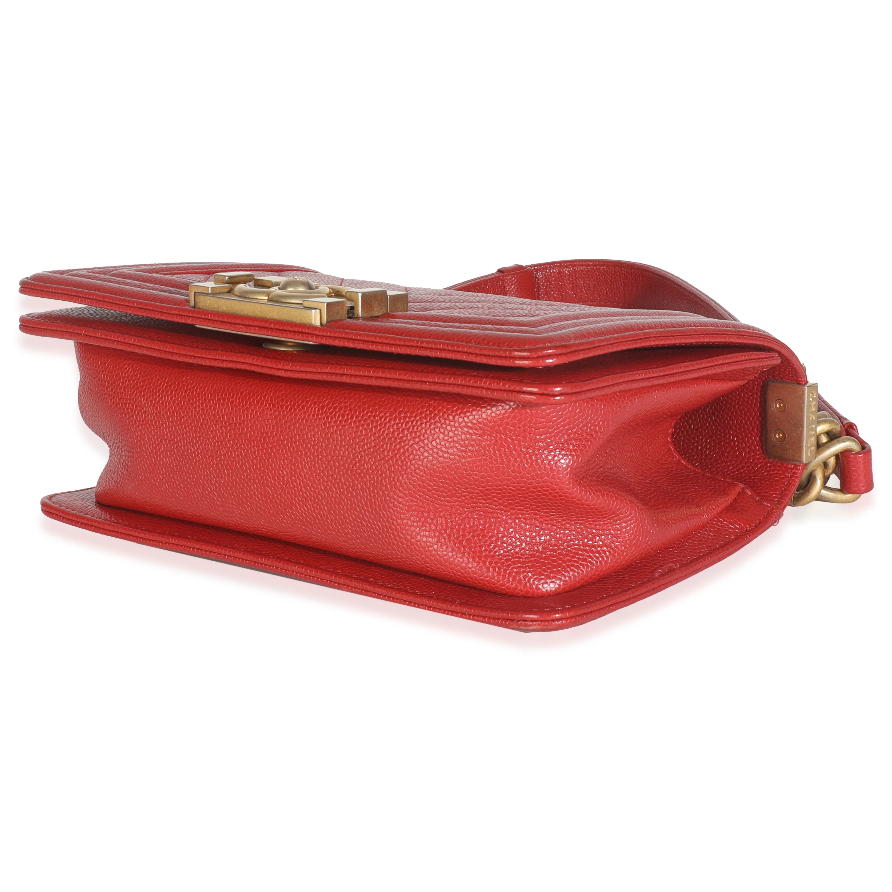 Red Quilted Caviar Chevron Small Boy Handbag - Image 6