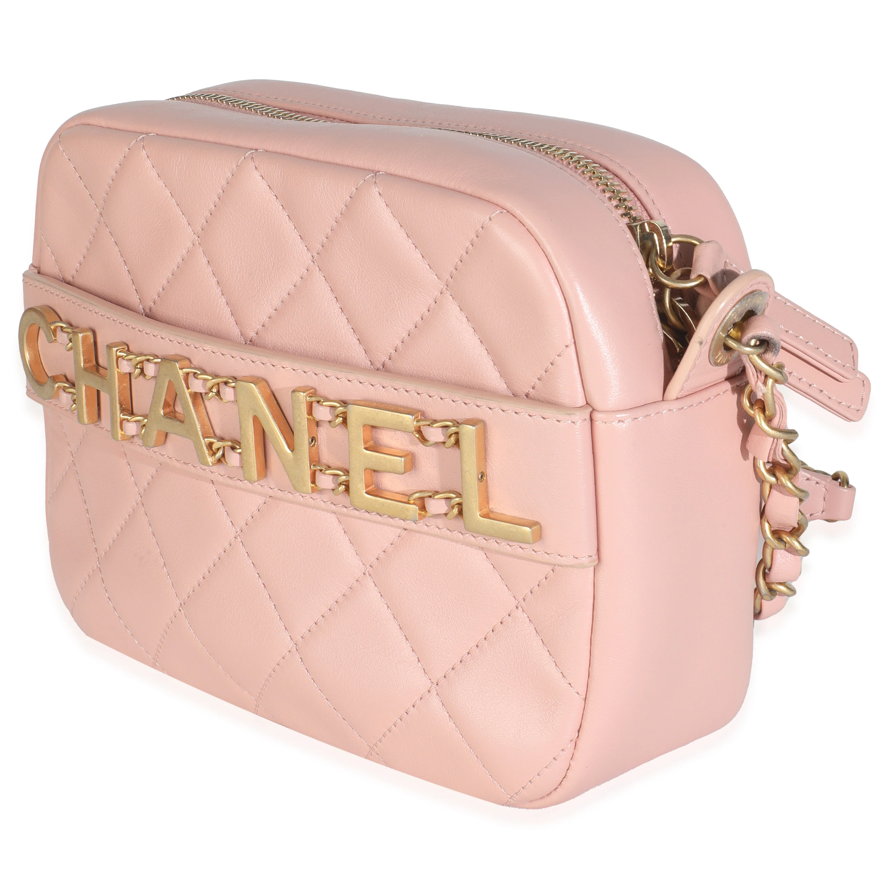 Light Pink Quilted Calfskin Small Enchained Camera Bag - Image 2