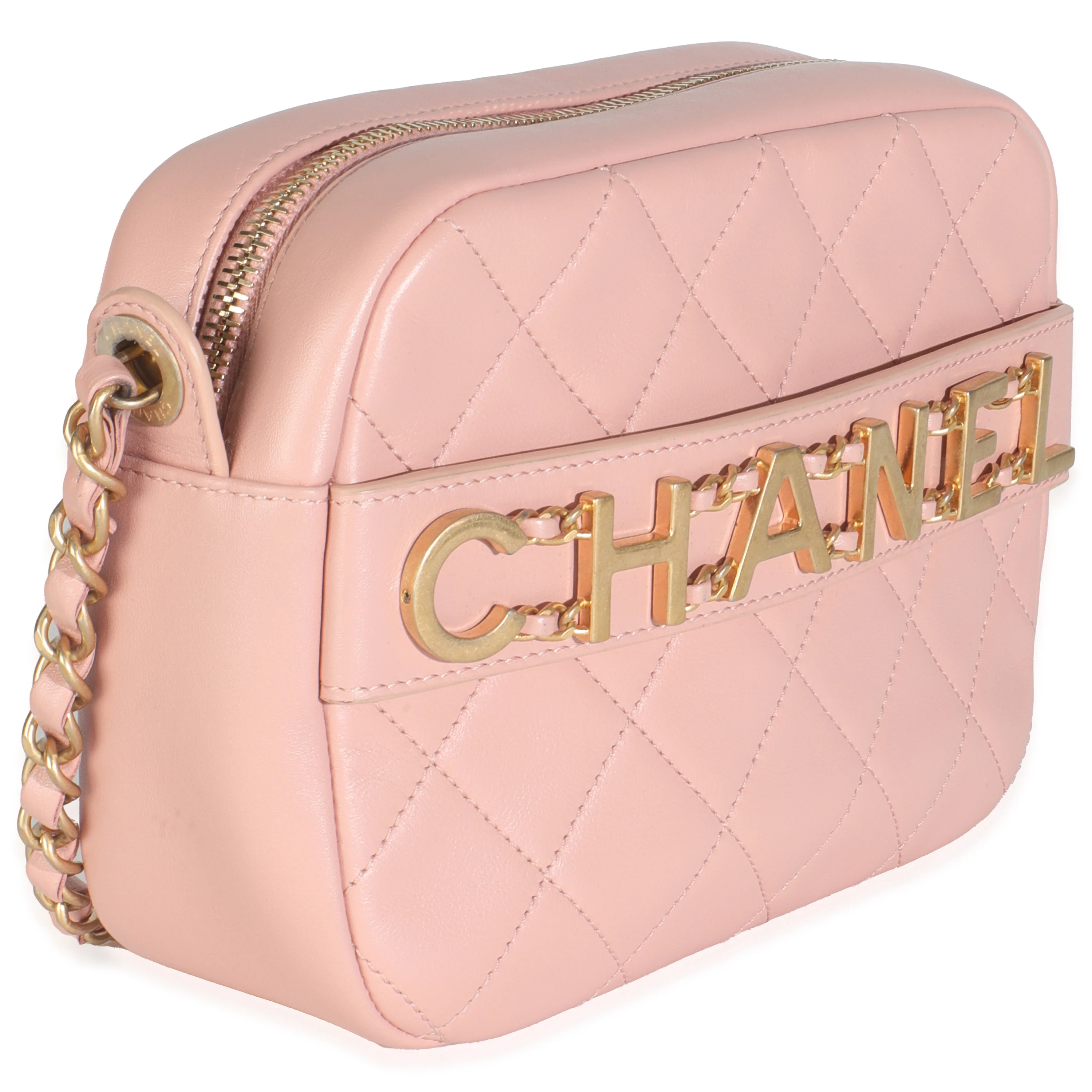 Light Pink Quilted Calfskin Small Enchained Camera Bag - Image 3