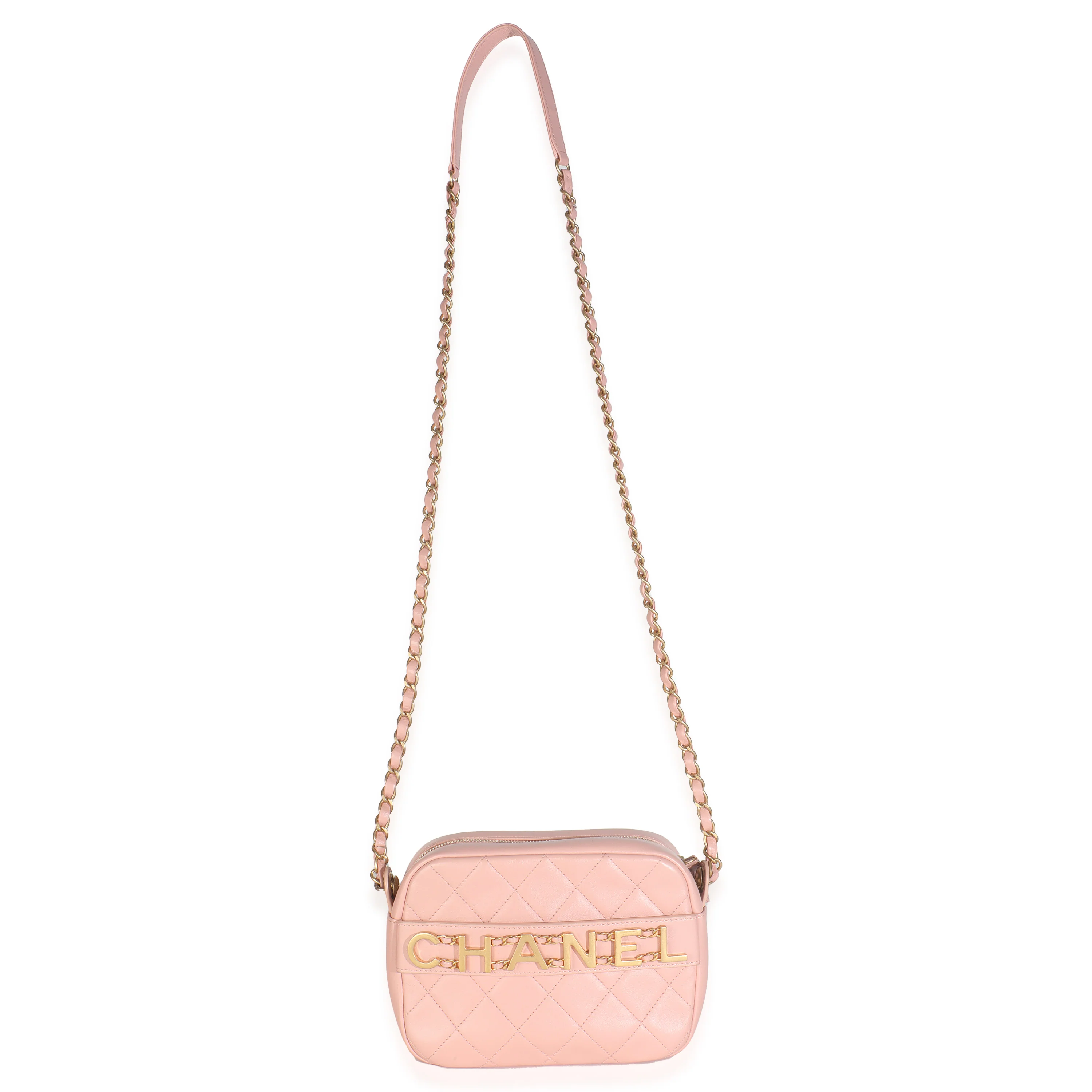 Light Pink Quilted Calfskin Small Enchained Camera Bag - Image 7